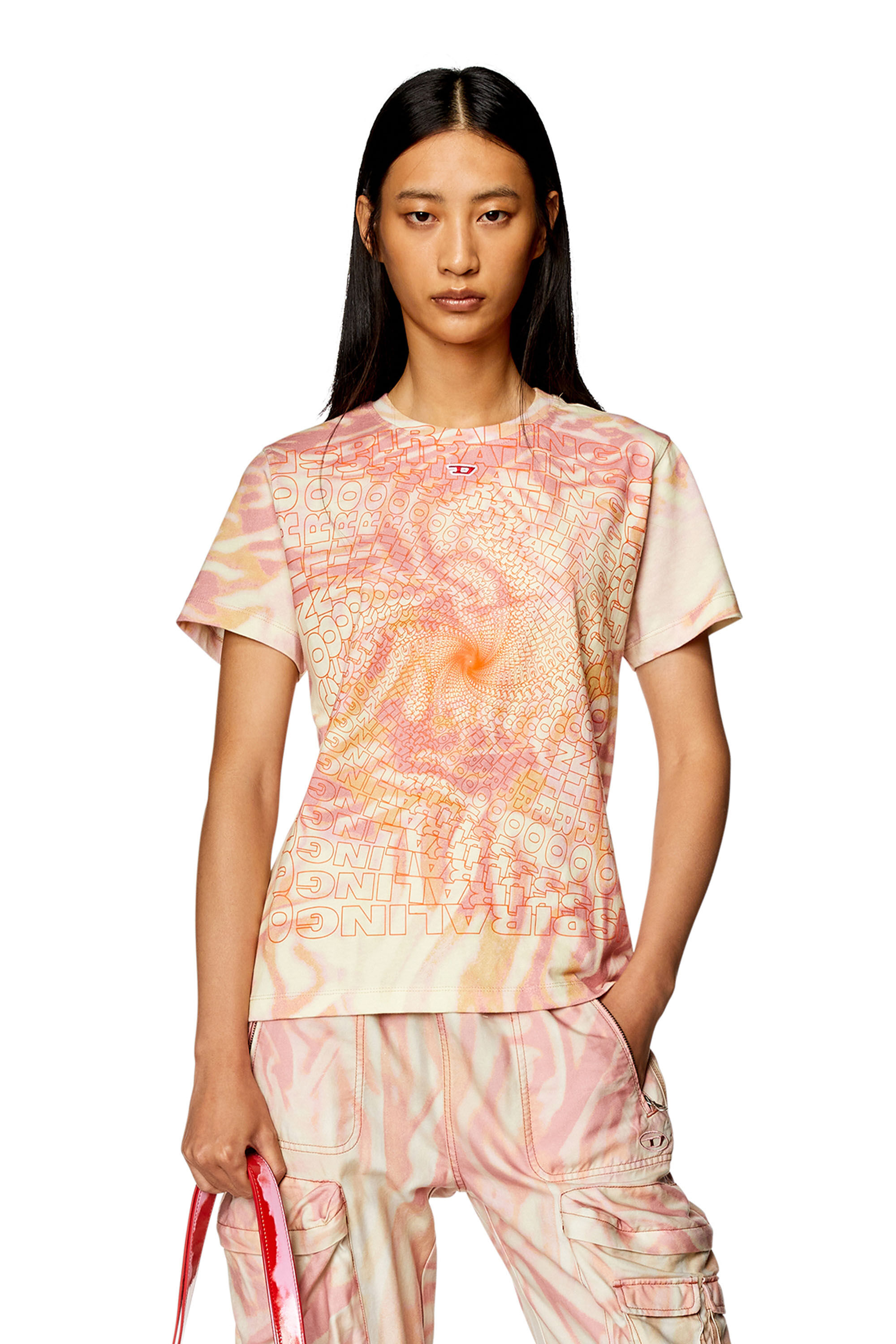 Women s T shirt with zebra camo print Pink Diesel