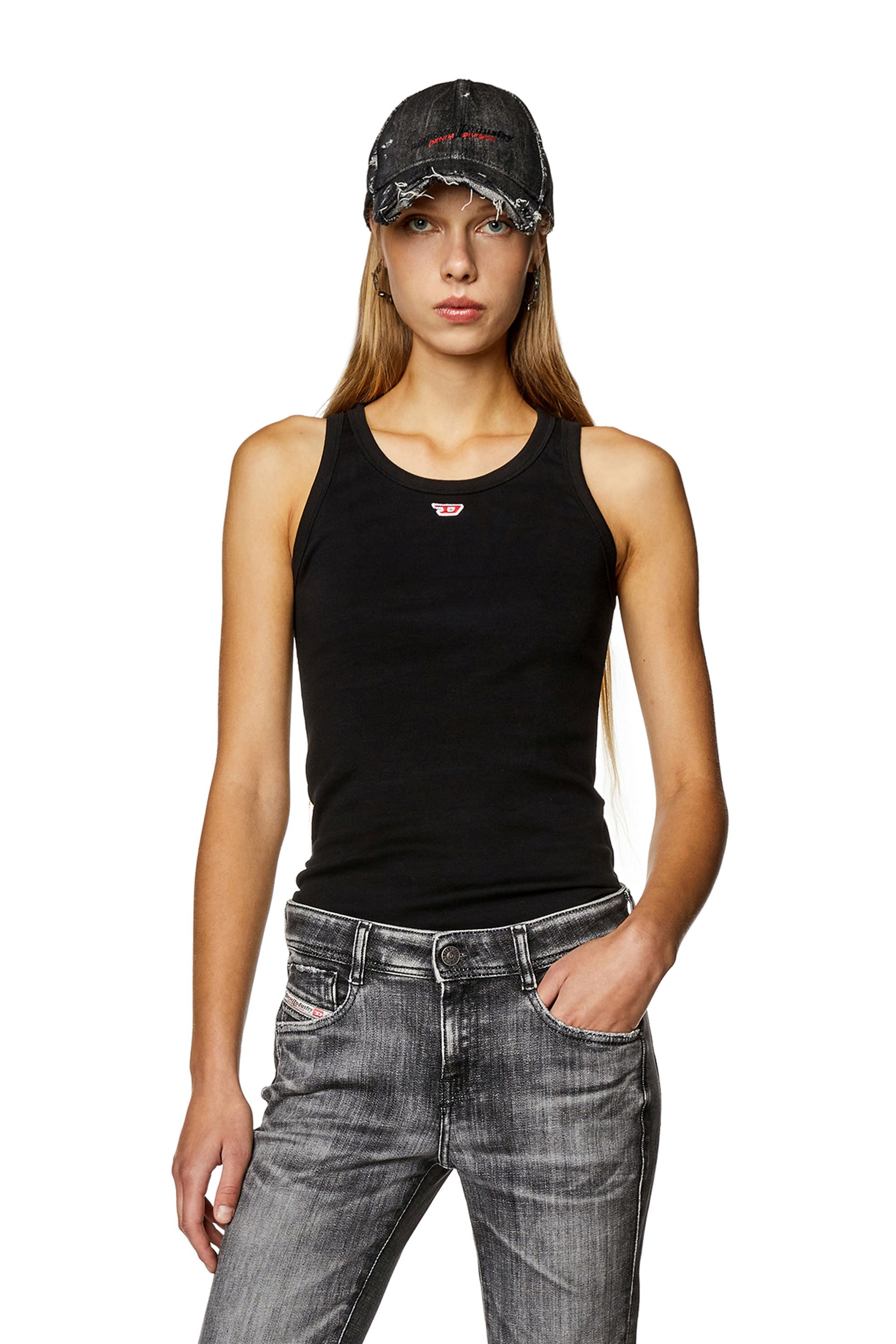 Diesel - T-ANKY-D, Woman Tank top with embroidered D patch in Black - Image 3