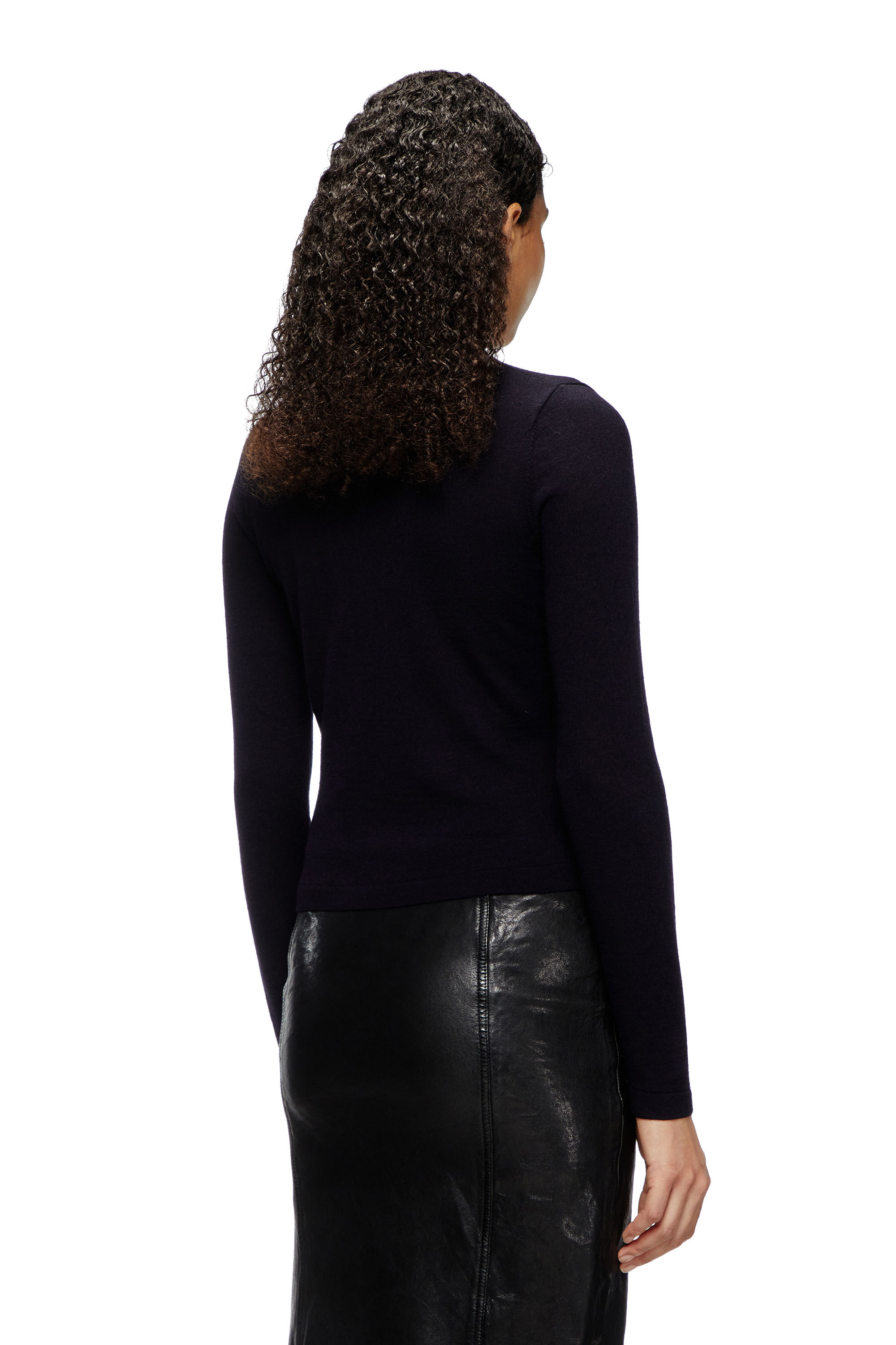 Women's Gathered V-neck jumper in wool | Blue | Diesel