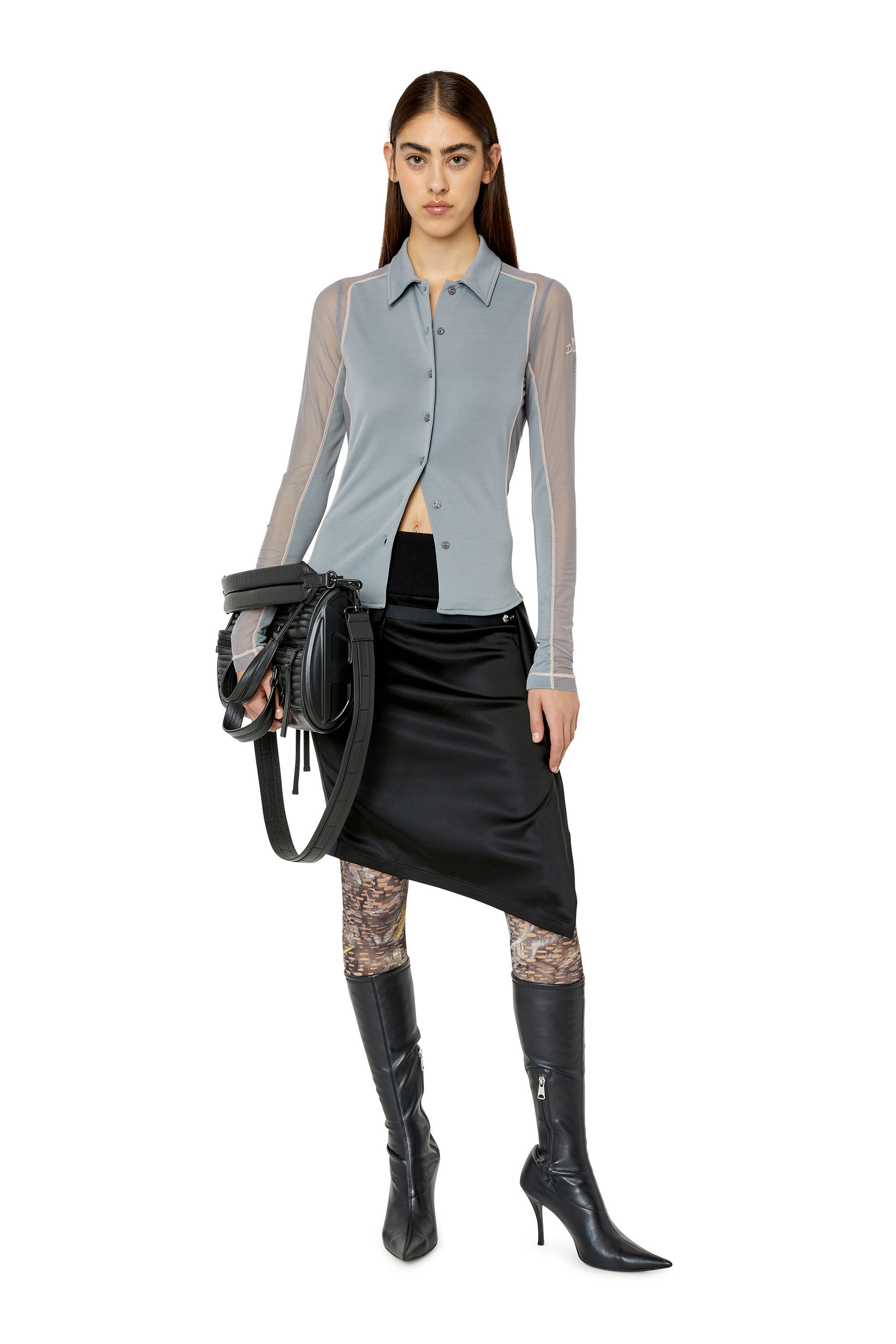 Diesel - T-NOXA, Woman's Modal blend shirt with mesh inserts in Light Grey - 1