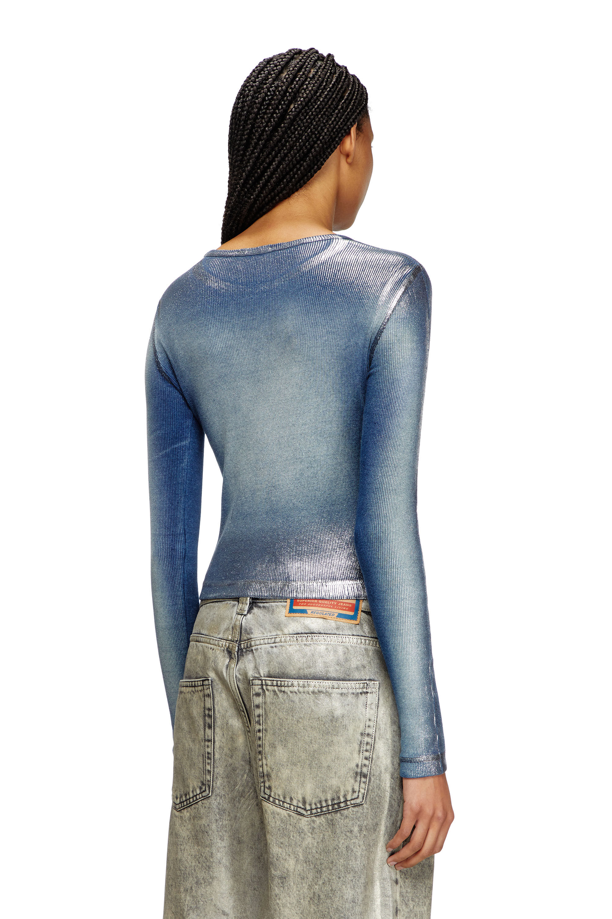 Women's Faded metallic long-sleeve T-shirt | Blue | Diesel Women's Faded metallic long-sleeve T-shirt | Blue | Diesel