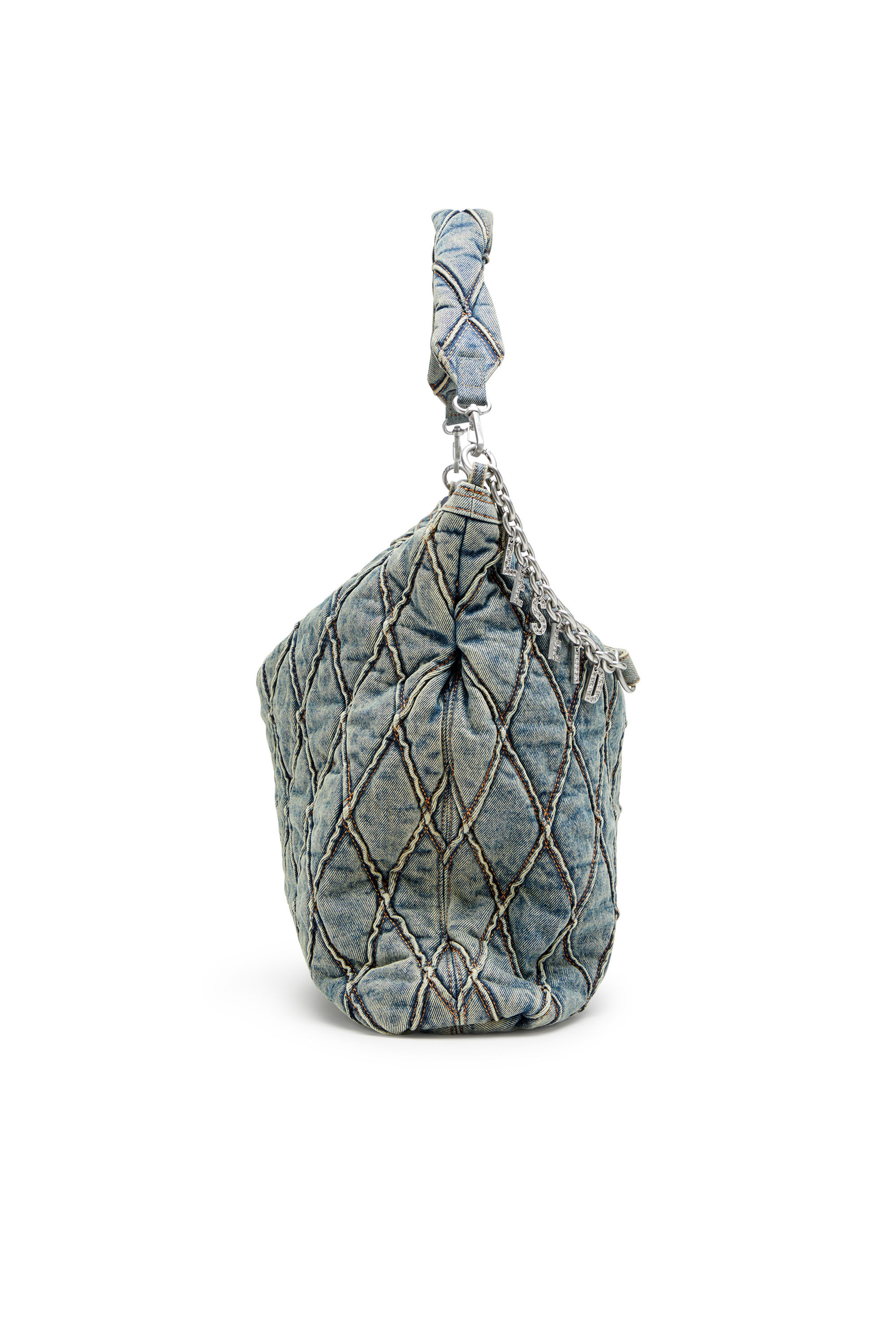 Diesel - CHARM-D HOBO, Charm-D-Bolso hobo grande en denim acolchado con motivo argyle Mujer in Azul marino - 4