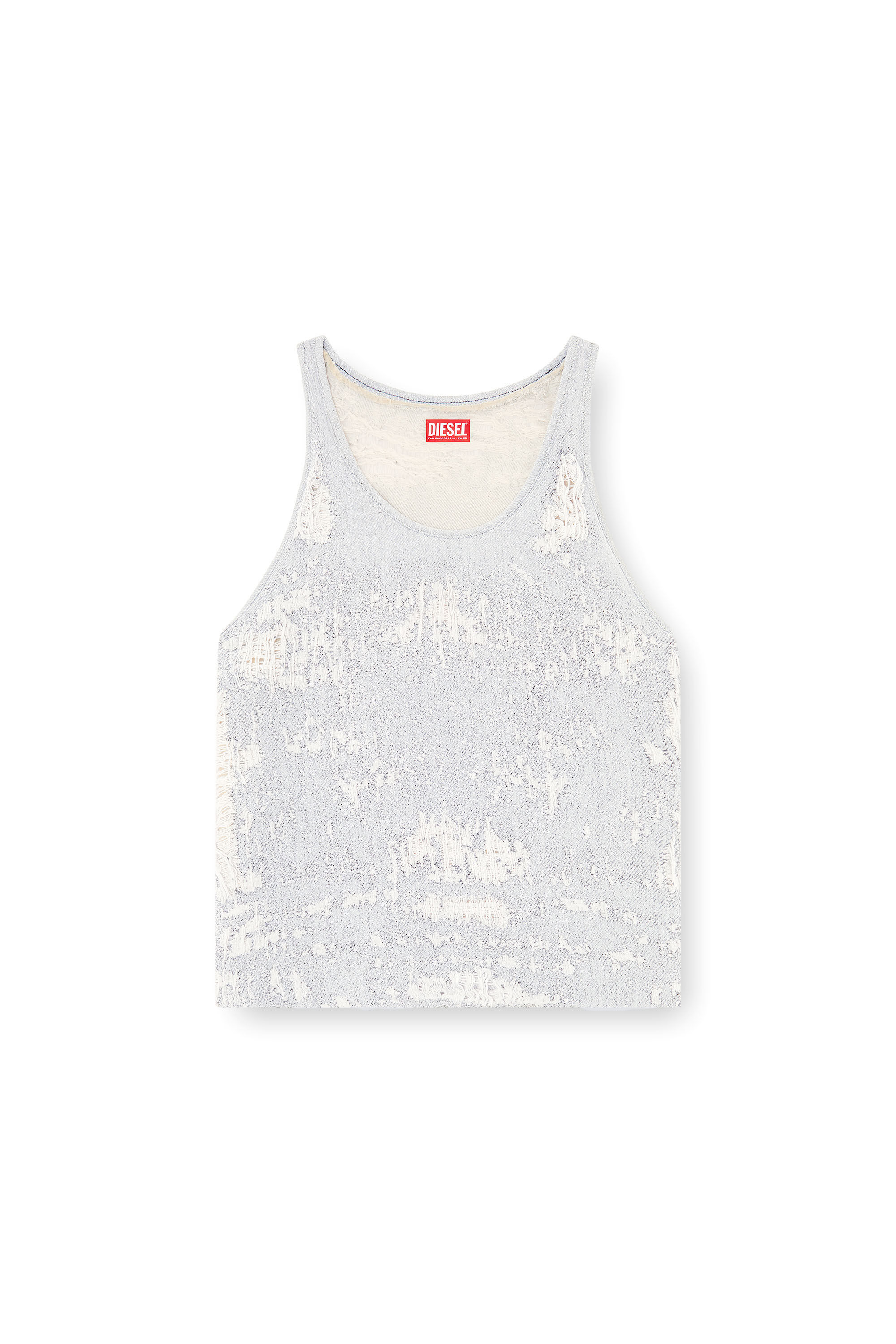 Diesel - DE-DALBY-FSG, Woman's Top in ultra-destroyed jacquard denim in Light Blue - 2