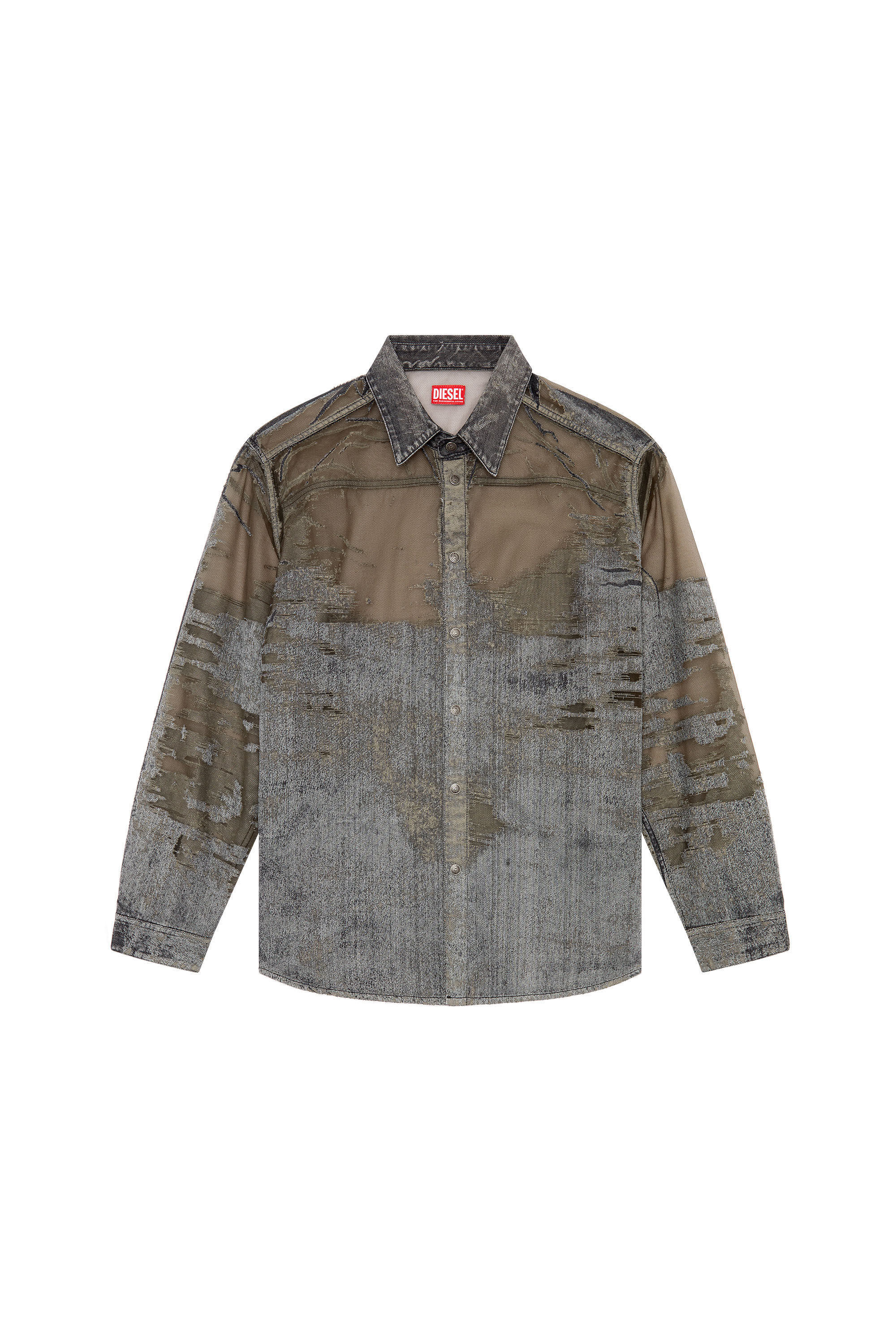 Diesel - D-SIMPLY-OVER-FSD, Man's Denim shirt with devoré in Dark grey - 2