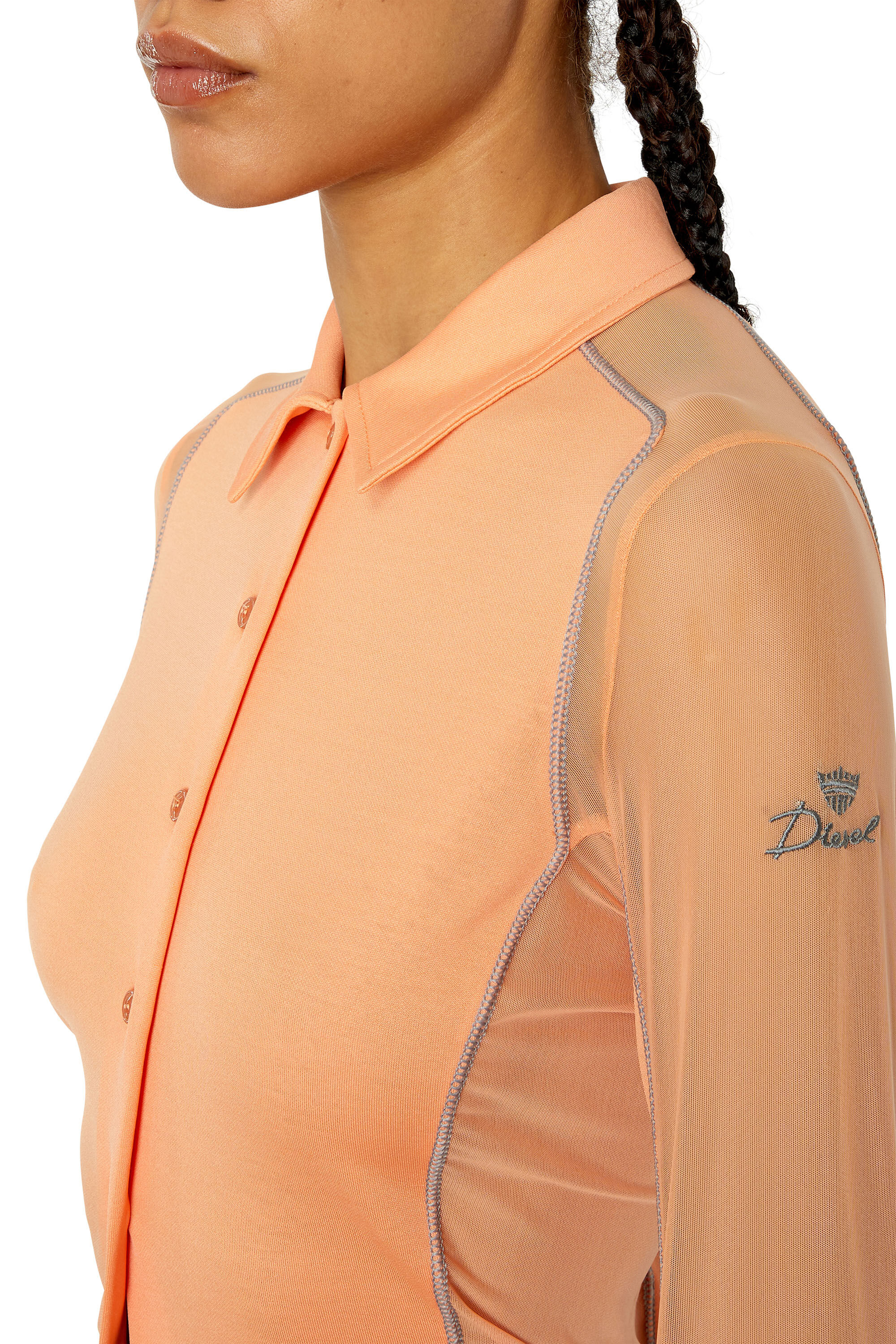 Diesel - T-NOXA, Woman's Modal blend shirt with mesh inserts in Orange - 4