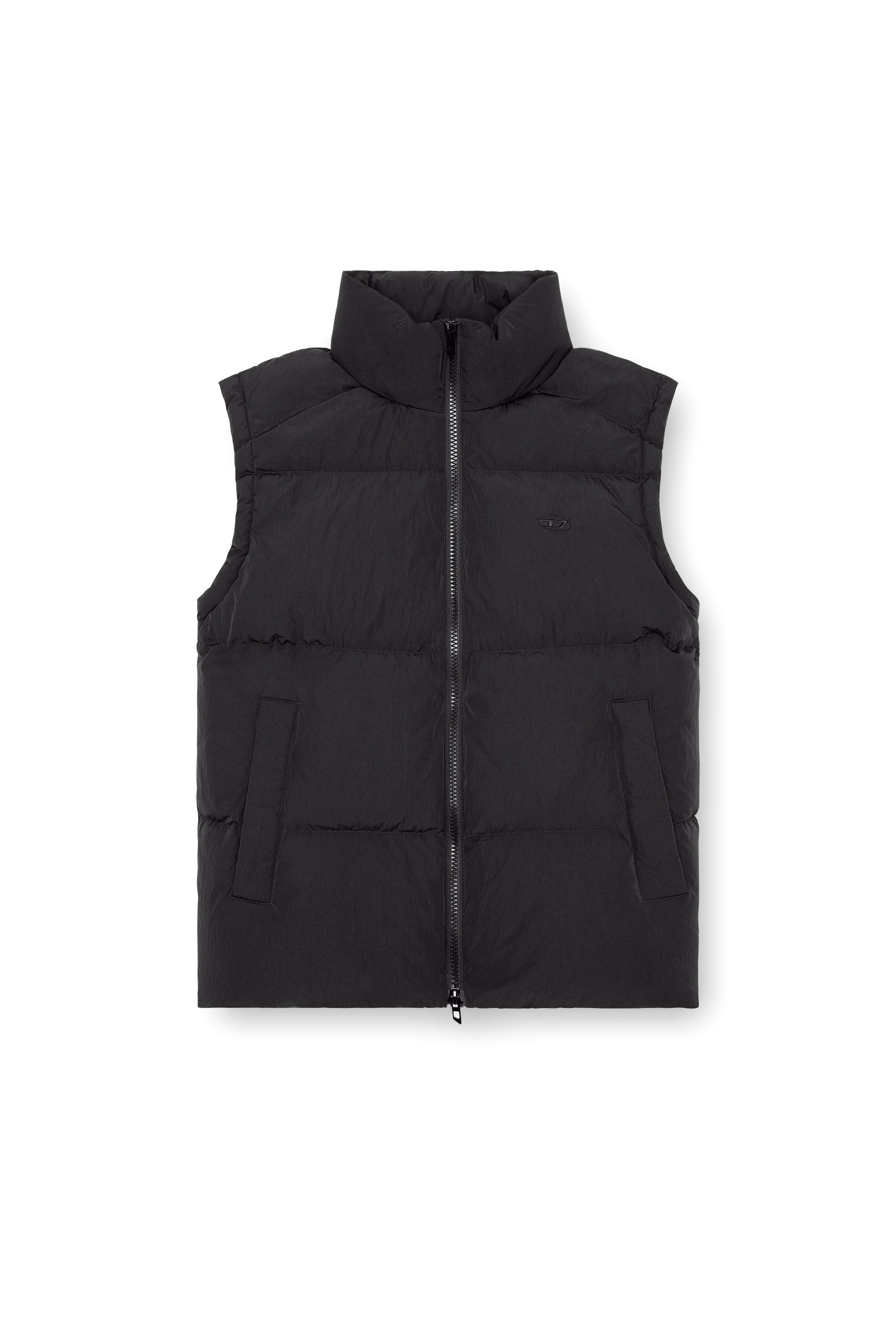 Diesel - W-RAVEEL-SL, Man's Down vest in crinkled nylon in Black - 2