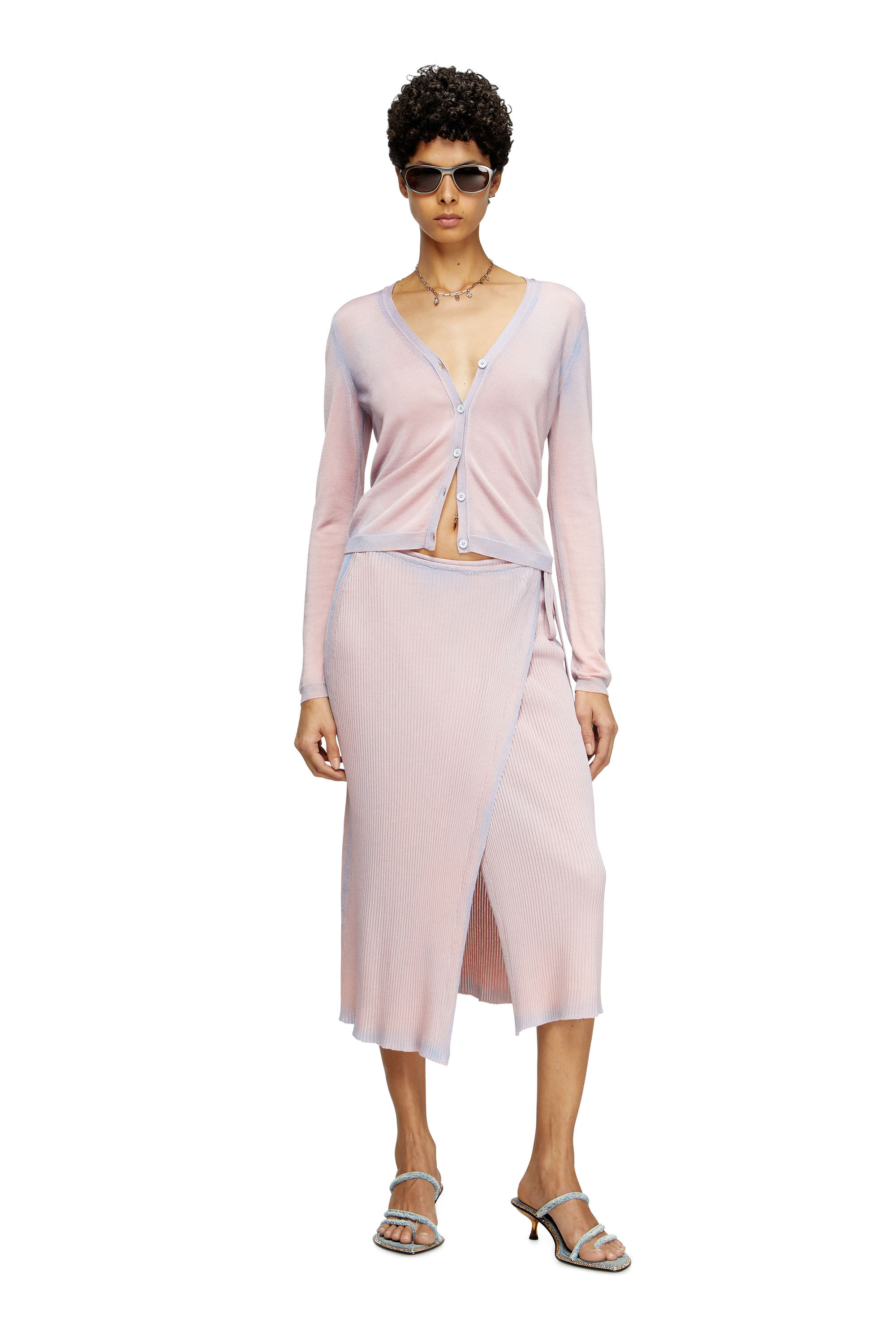 Women's Wrap skirt in double-dyed rib-knit | Pink | Diesel