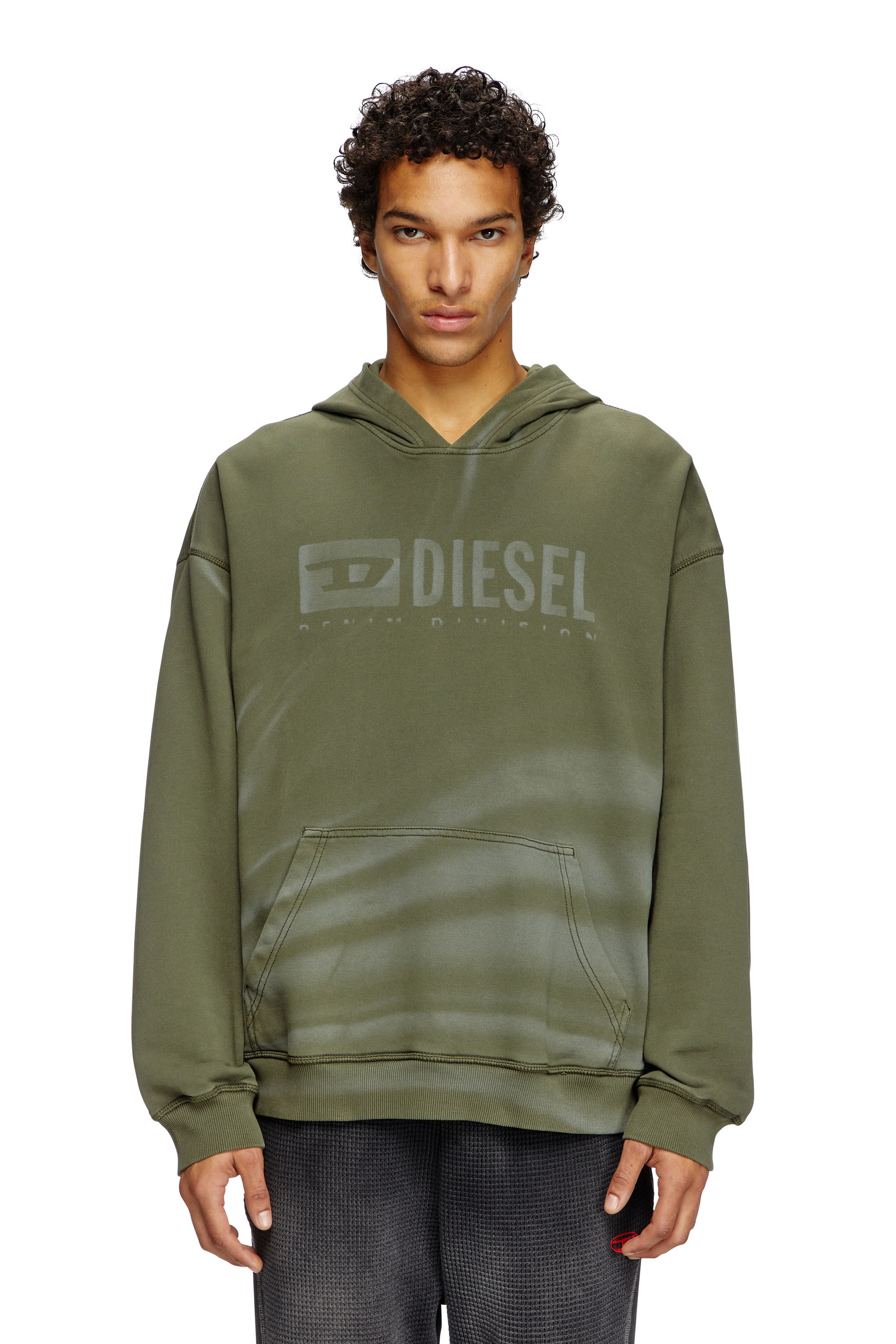 Diesel - S-BOXT-HOOD-R9, Man's Laser-faded logo hoodie in Olive Green - 3