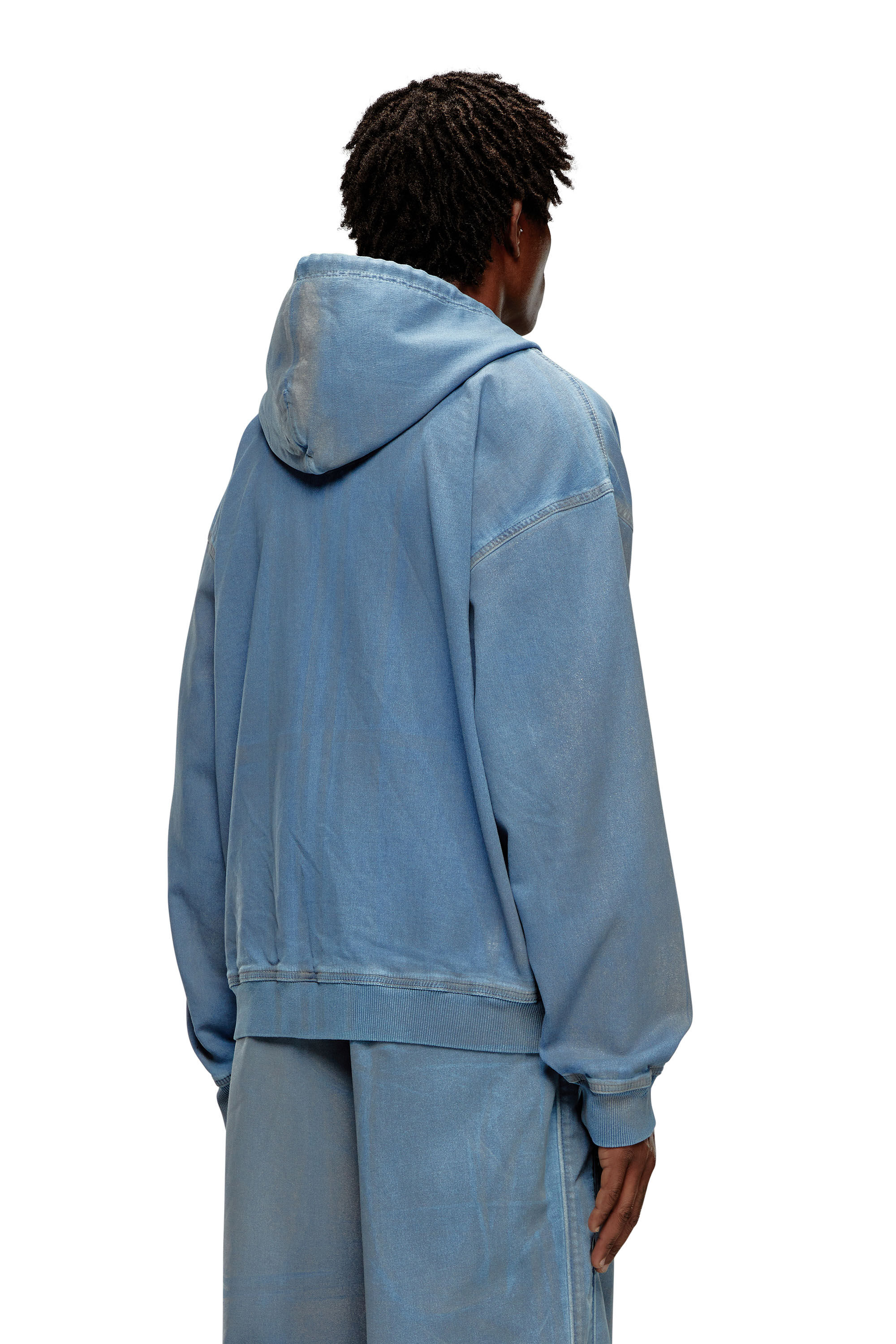 Men's Zip-up hoodie in printed Track Denim | Blue | Diesel