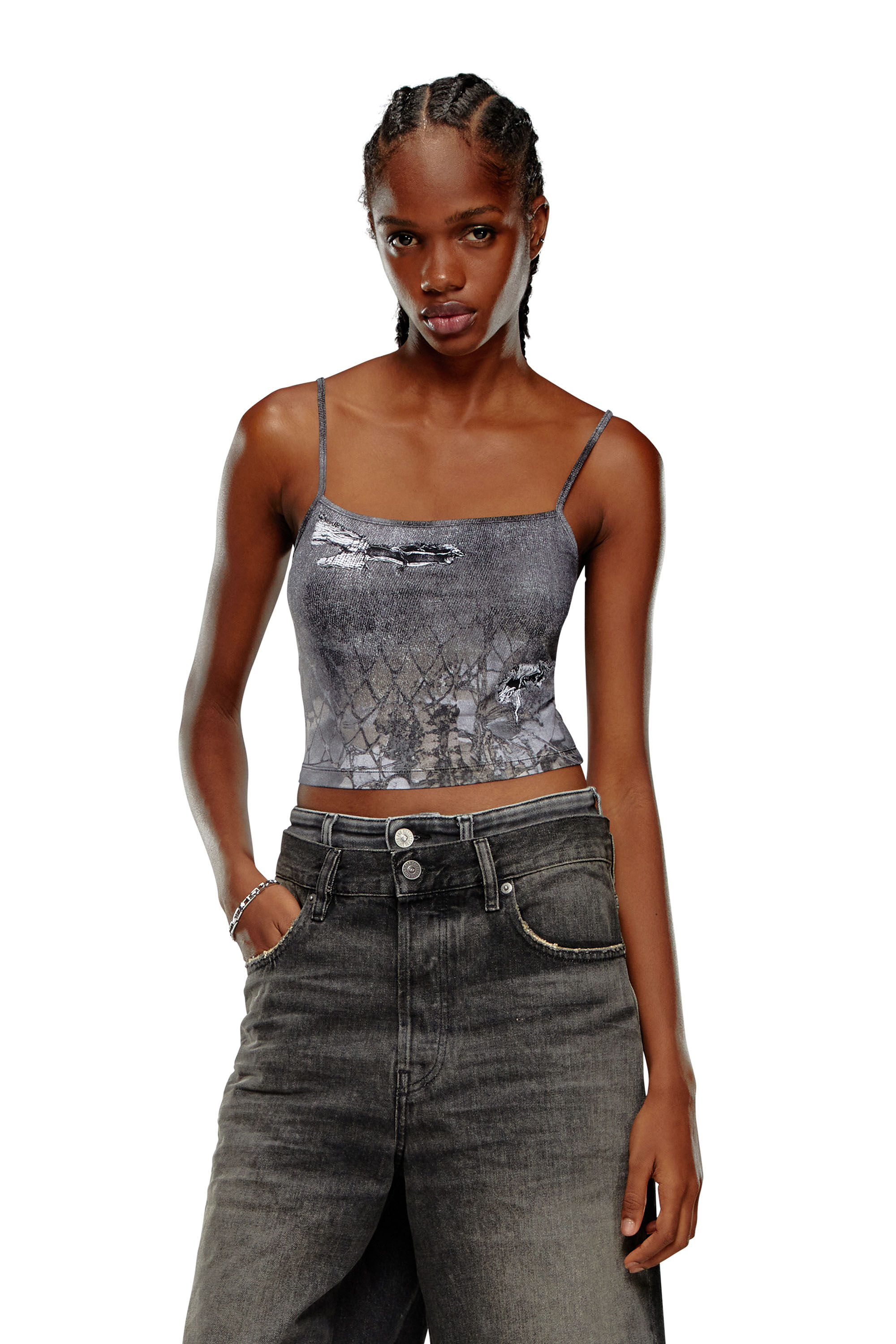 人気ブランドからコーディネートを探す print abstract with top Strappy Women's | Diesel | Black トップス