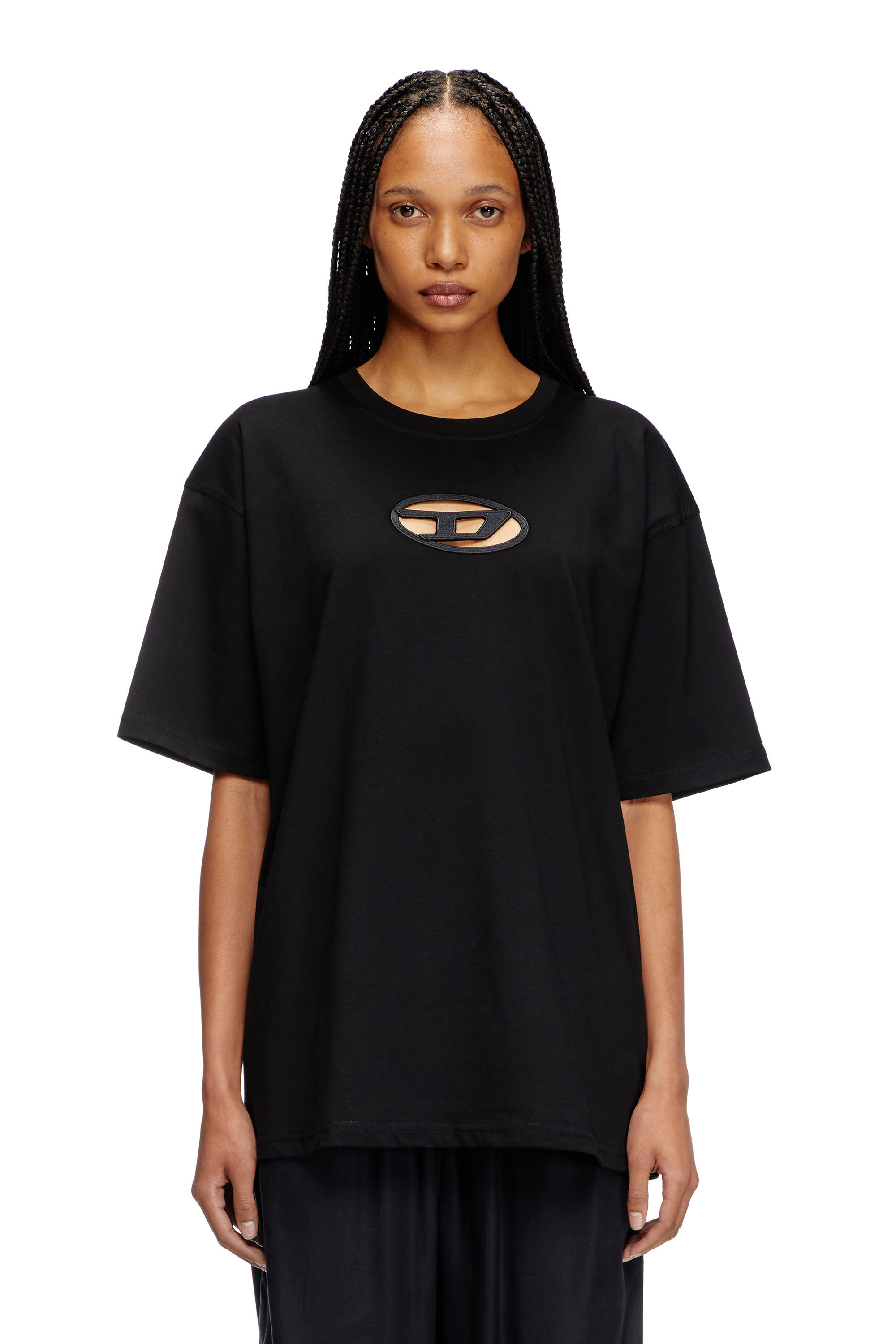 ★DIESEL★ T-Doc T-Shirt Black A161850GIAS9XX Women's T-shirt with embroidered D patch | Black | Diesel