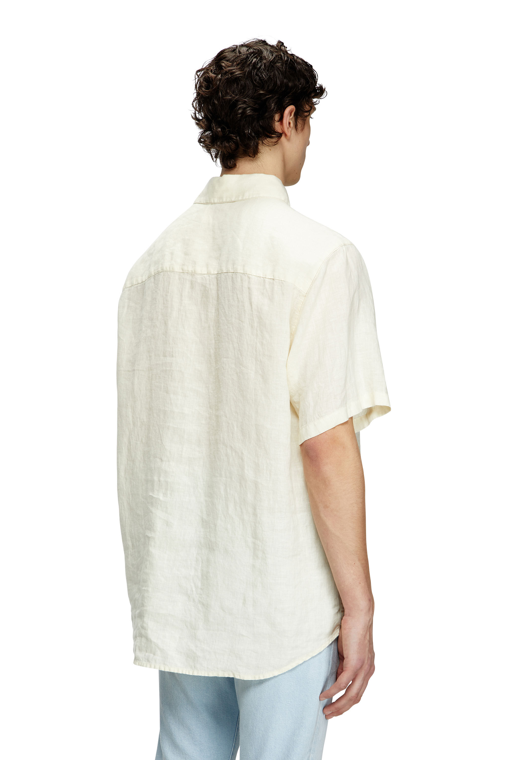 Diesel - S-UCCLE-A, Man's Short-sleeve linen shirt with logo collar in White - 4