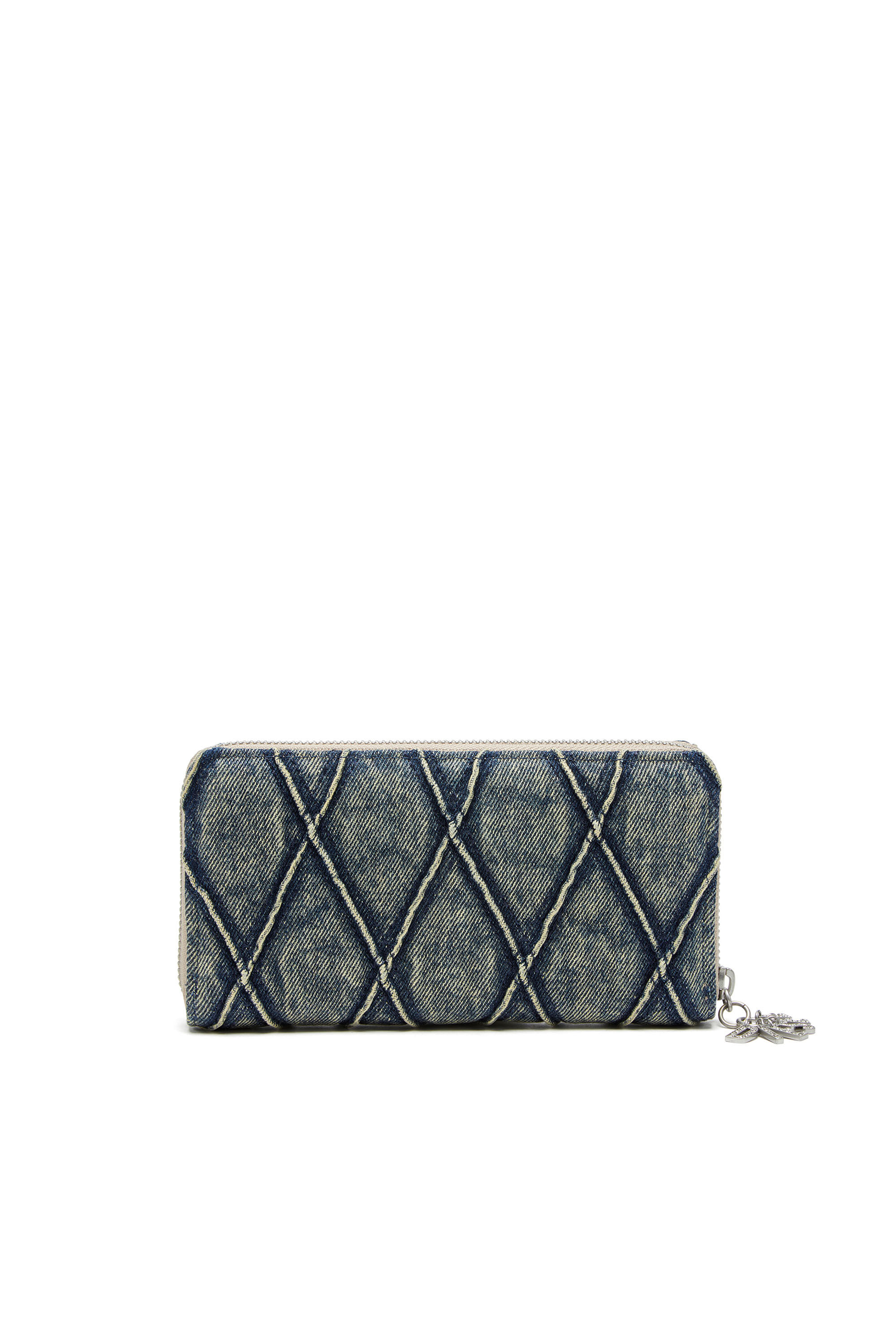 Diesel - CHARM-D CONTINENTAL ZIP L, Cartera con cremallera de denim acolchado con motivo Argyle Mujer in Azul marino - 2
