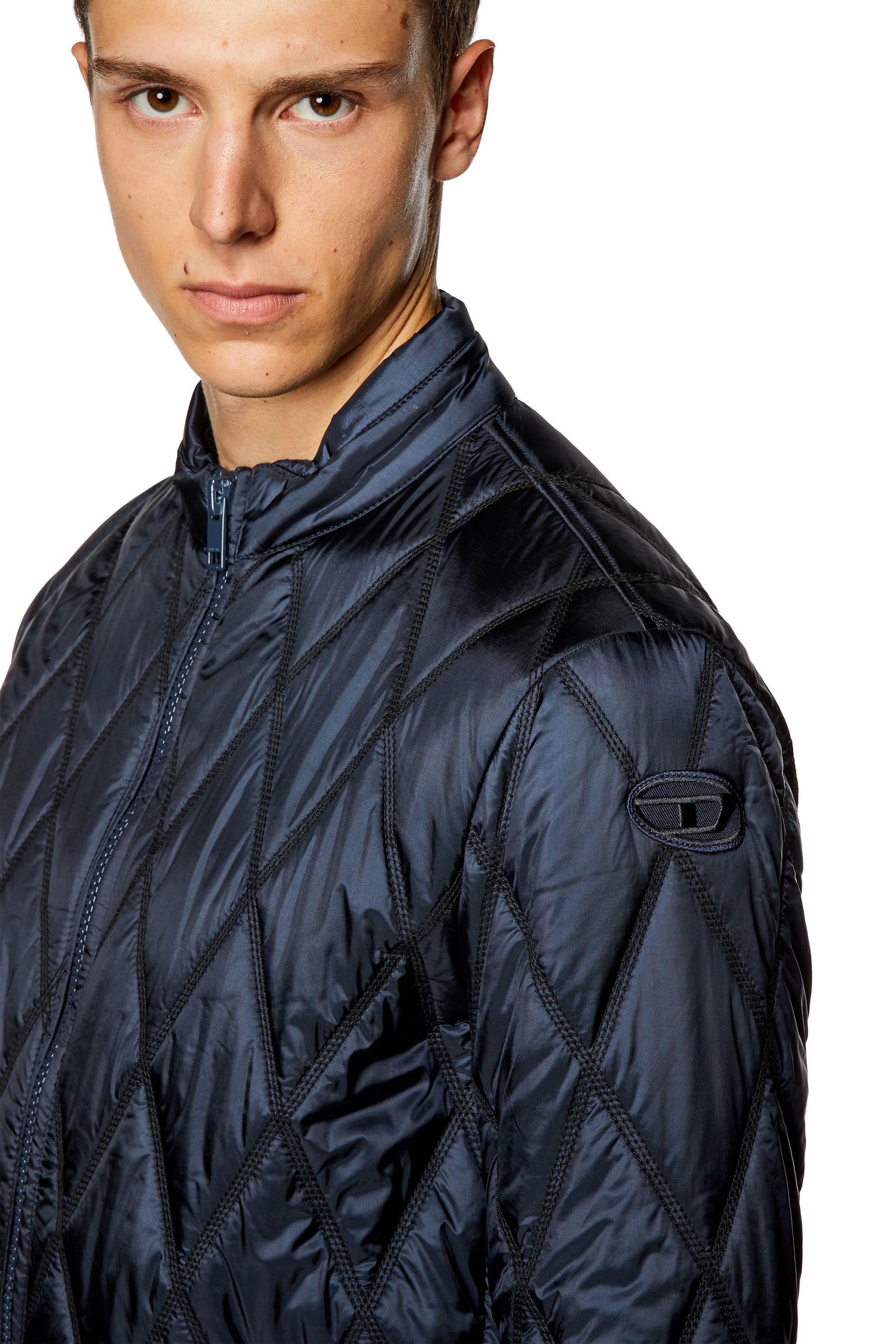 Diesel - J-NIEL, Man's Mock-neck jacket in quilted nylon in Blue - 4