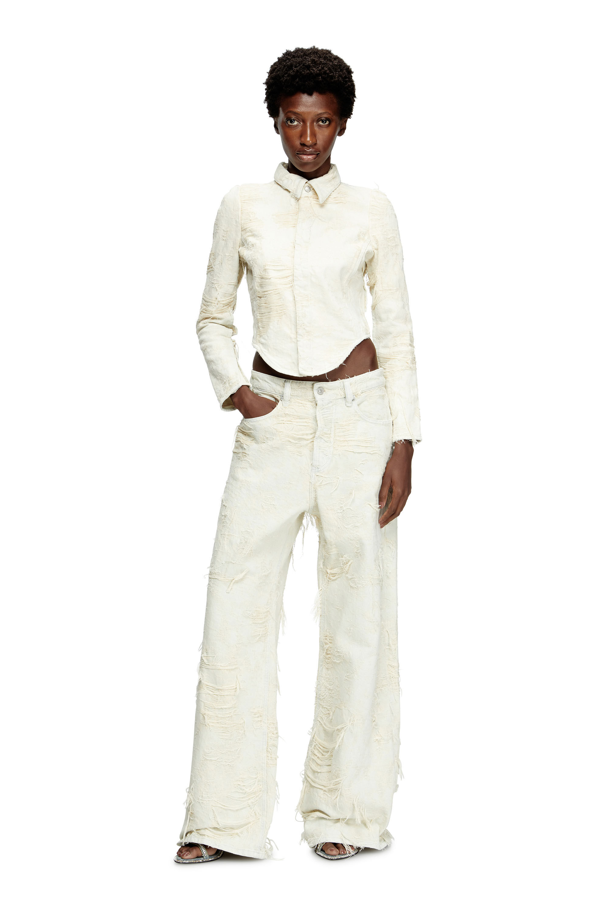 Diesel - DE-MADELINE-FSG, Woman's Shirt in jacquard denim with floating threads in White - 1