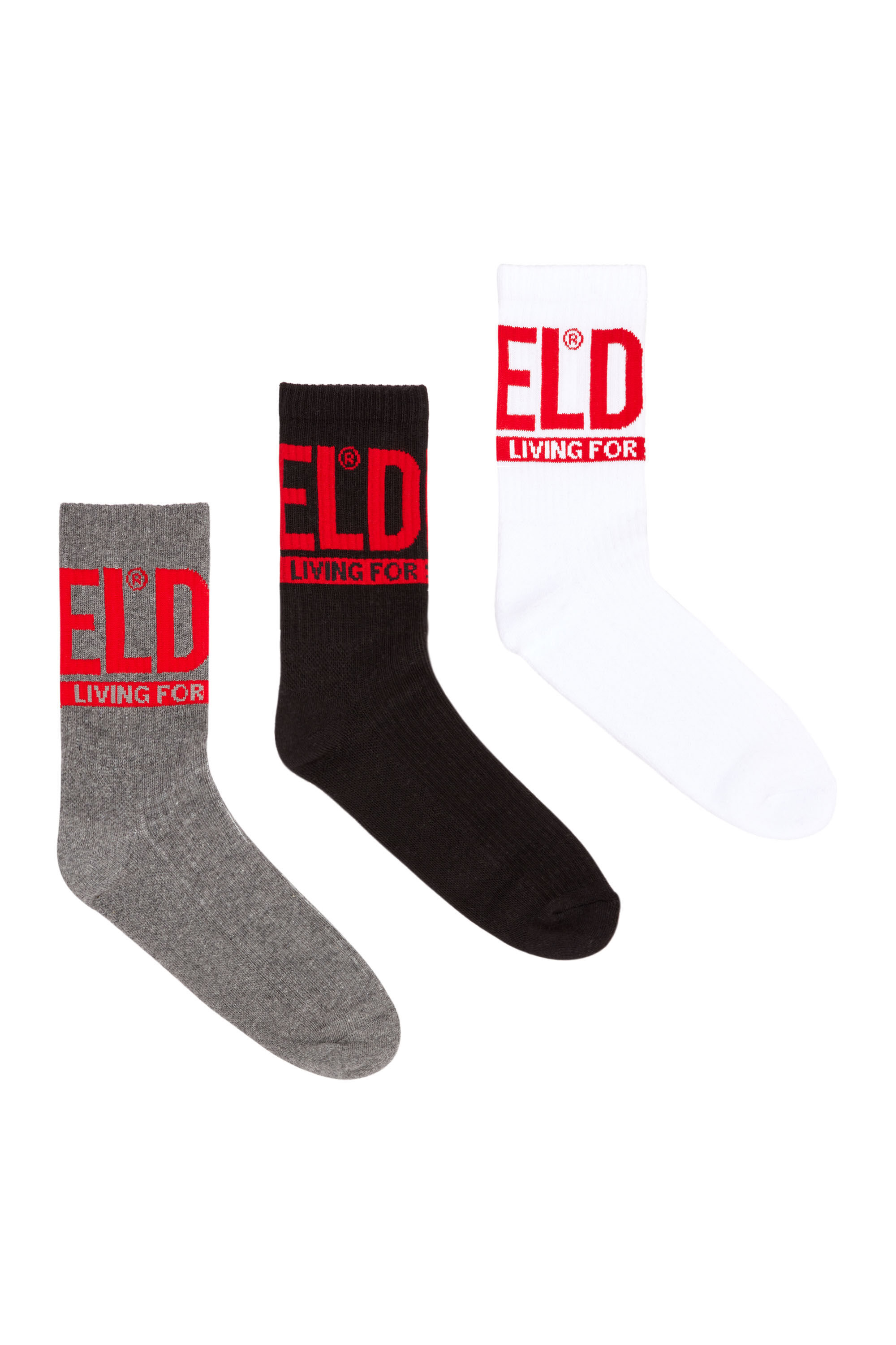 新作【DIESEL】skm-d-division-mid-cut-cushioned-socks Men's 3-pack of ribbed socks with D logo | Multicolor | Diesel