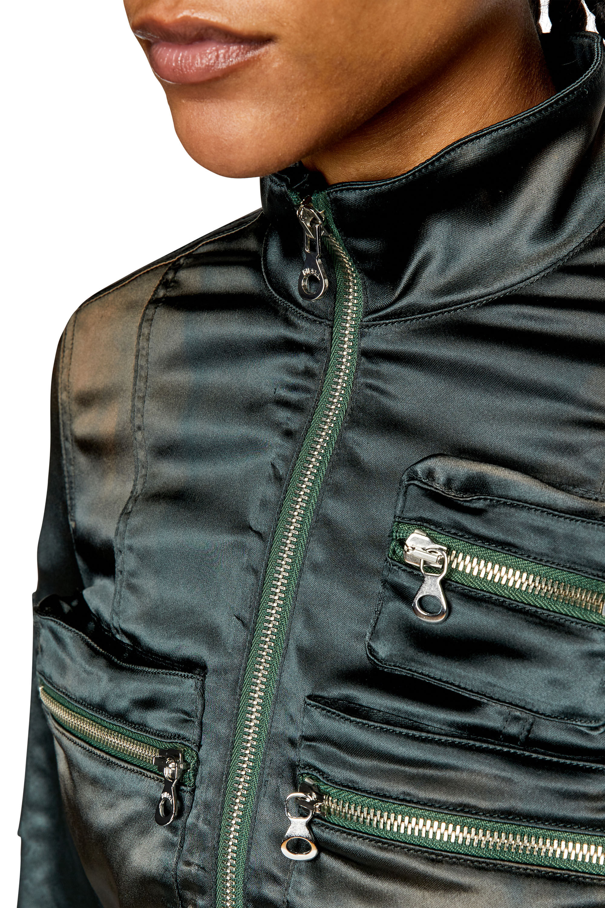 Diesel - G-LANDY, Woman's Utility jacket in shiny satin in Dark grey - 4