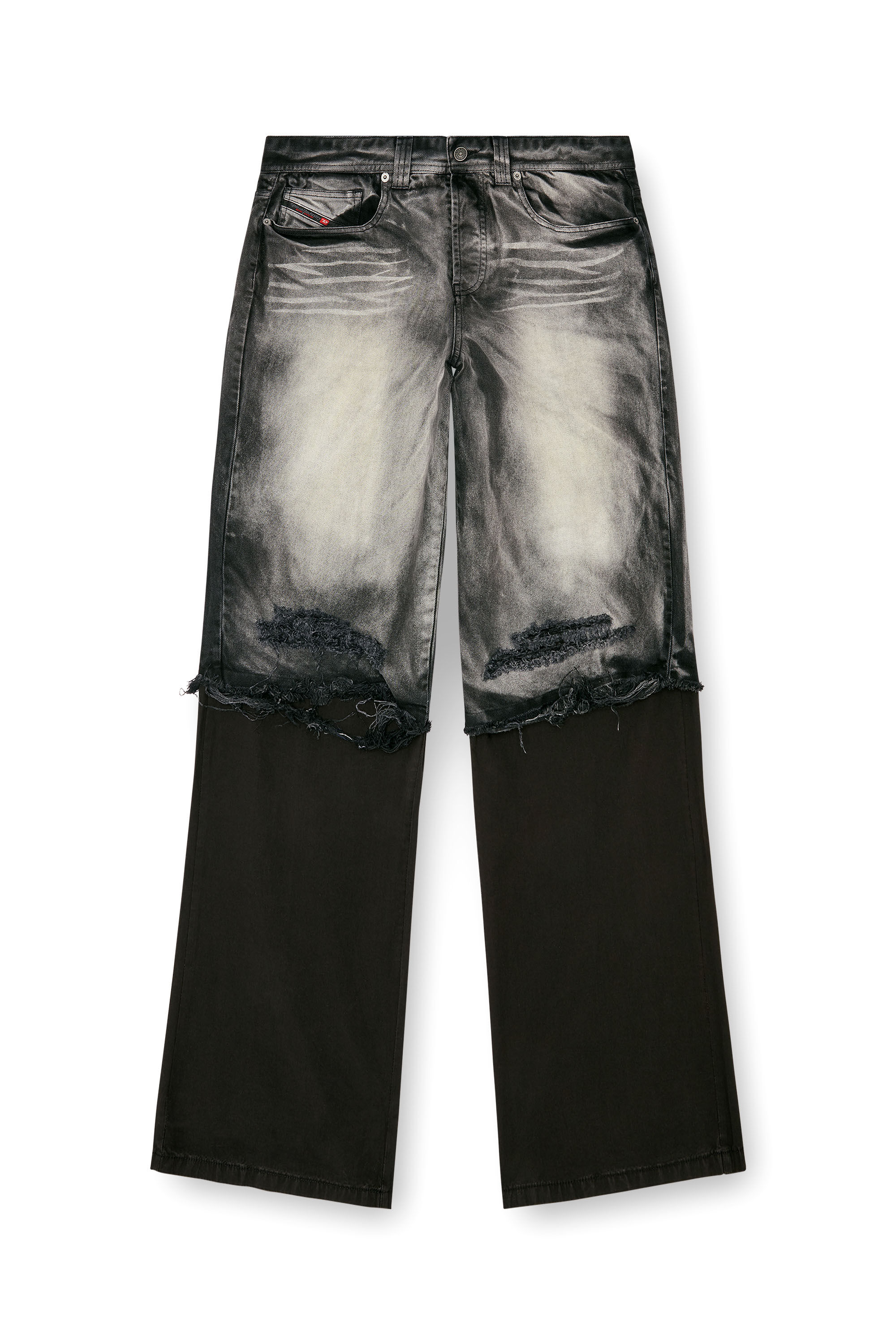 Diesel - P-HANS, Man's 5-pocket pants with layered leg in Black/Grey - 2