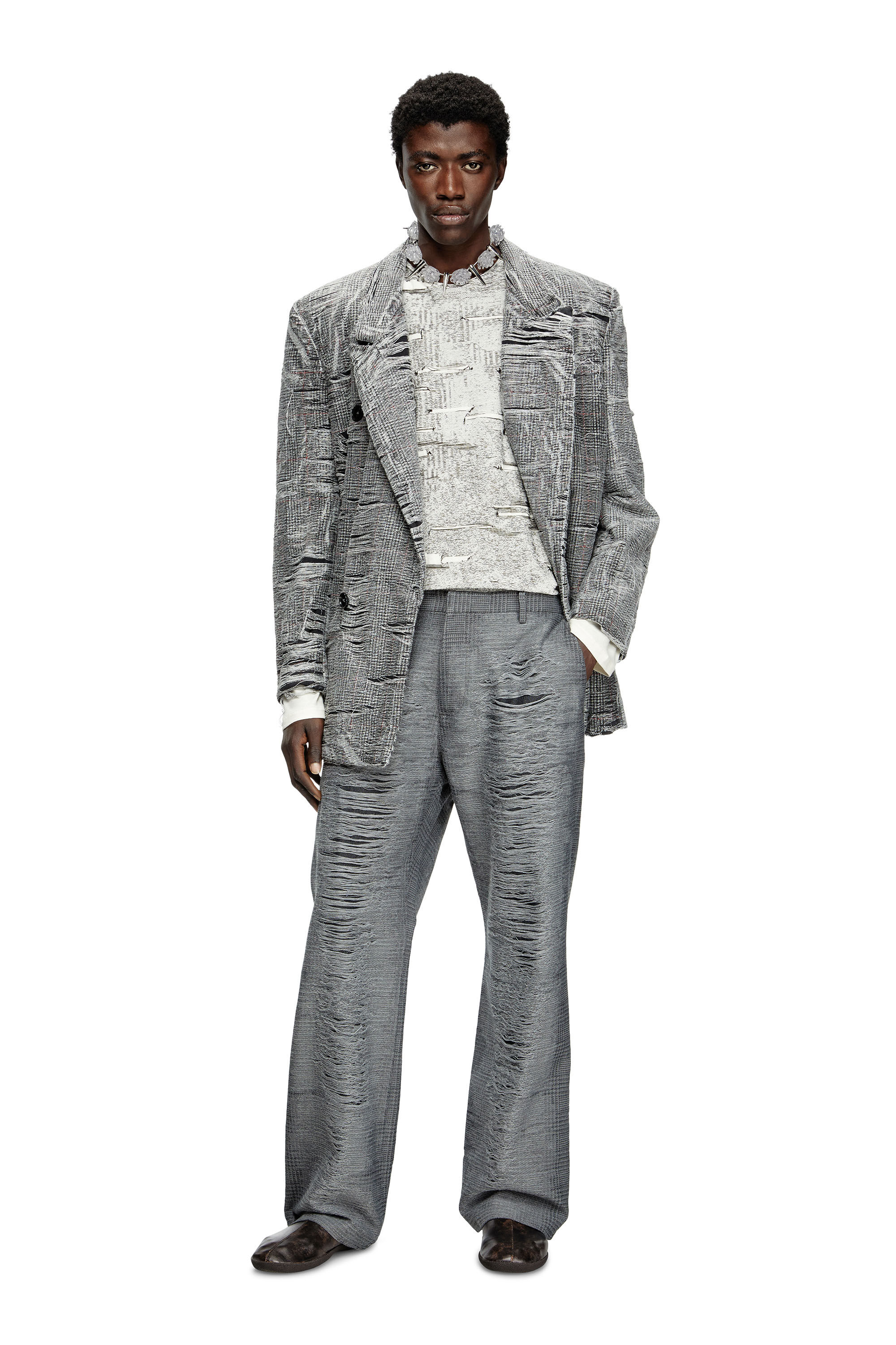 Diesel - P-BOIX, Pantalones a cuadros con parte delantera rasgada Hombre in Gris - 1