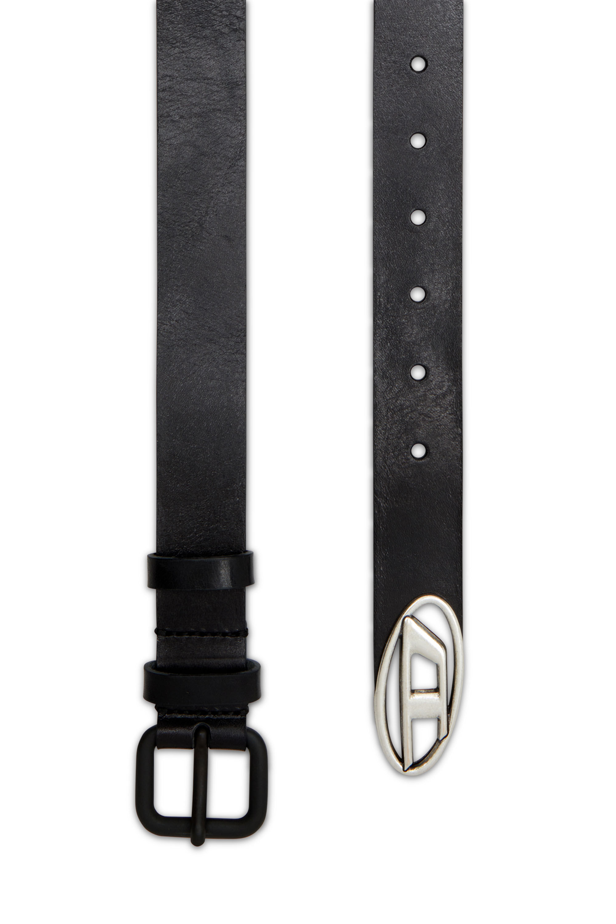 B-INLAY: Leather belt with metal oval D logo | Diesel