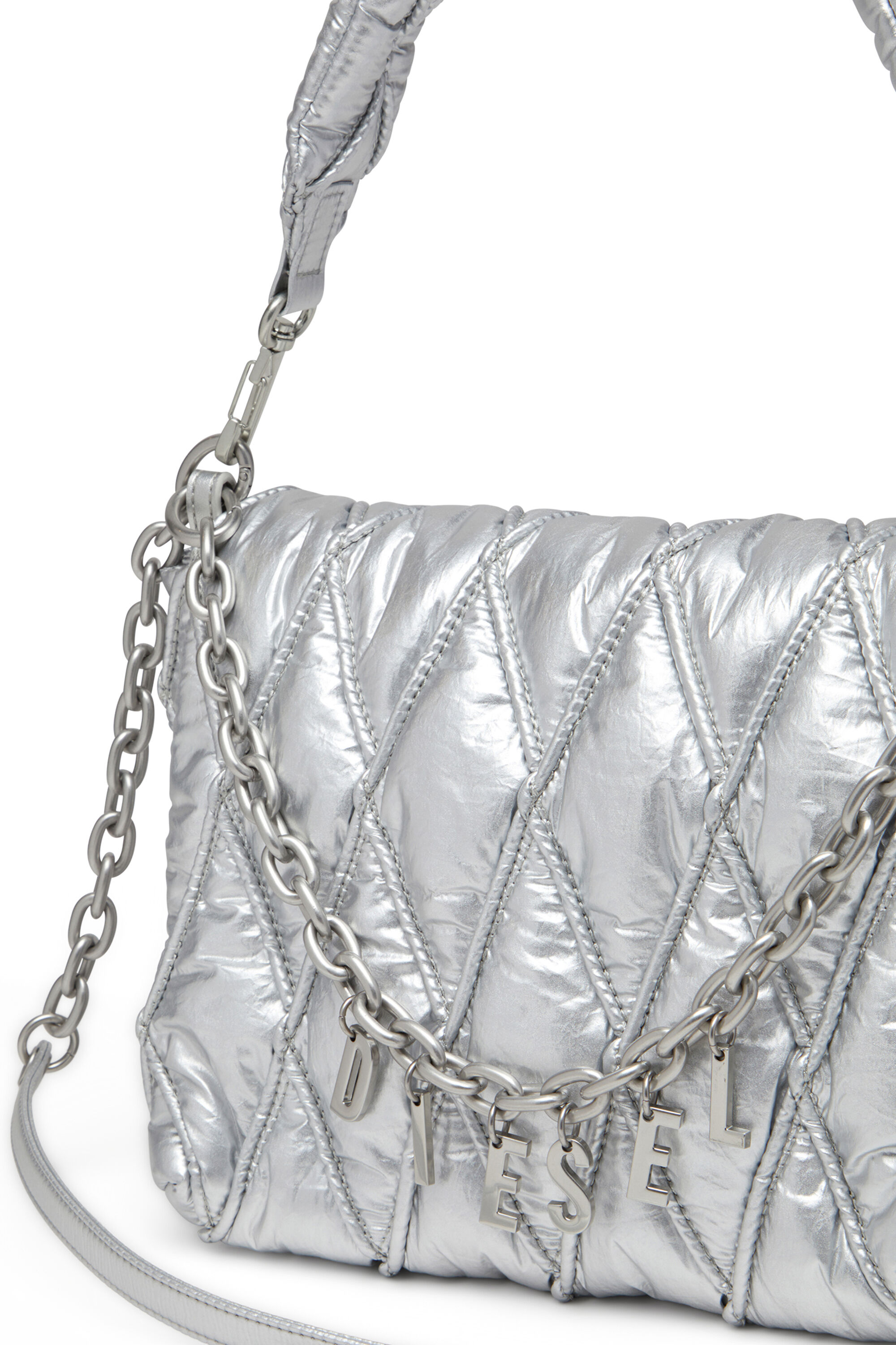Diesel - CHARM-D SHOULDER M, Charm-D M-Bolso de hombro de nailon metálico Mujer in Plateado - 5