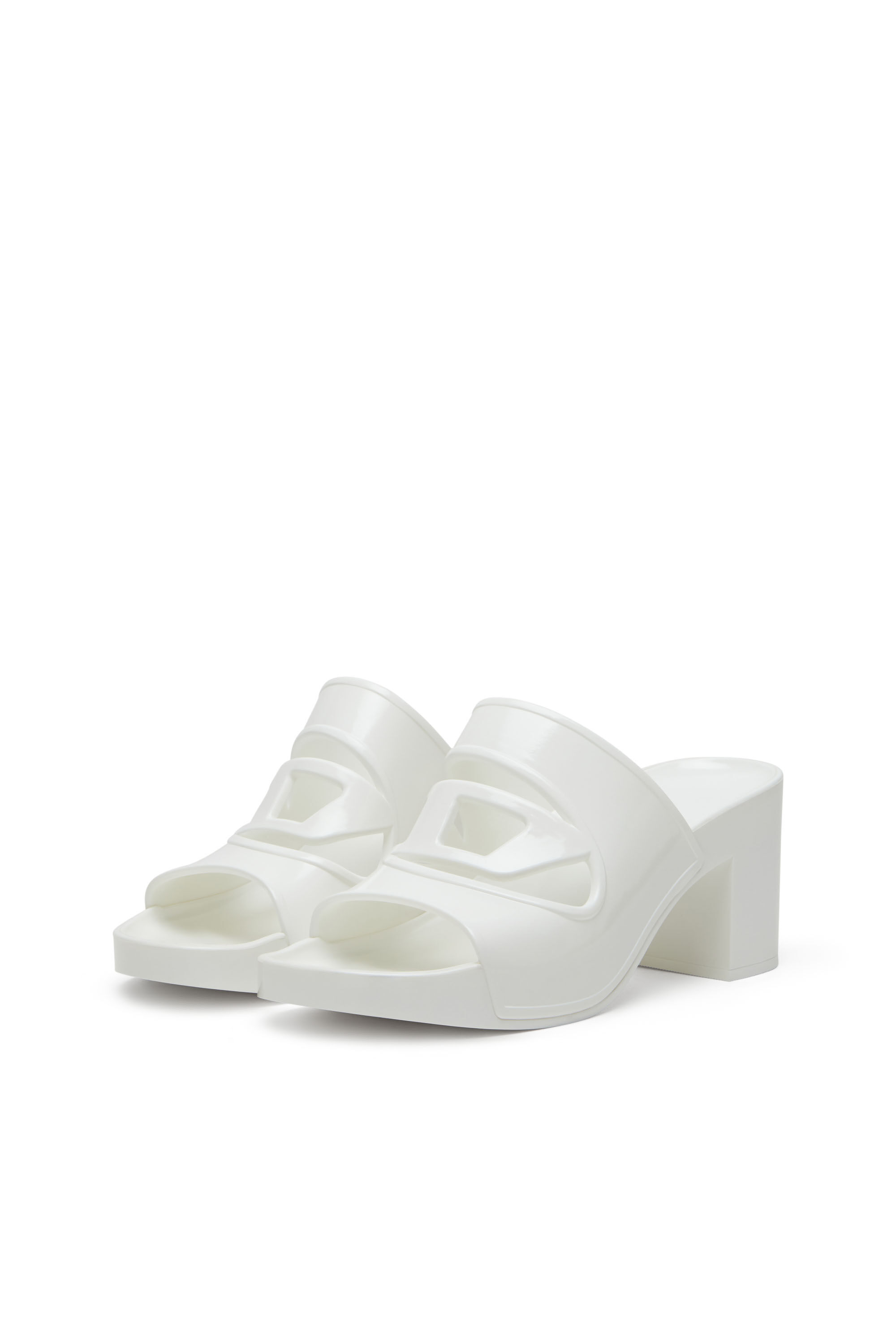 Women's Sa-Bonnie-Heeled rubber slides with cut-out logo