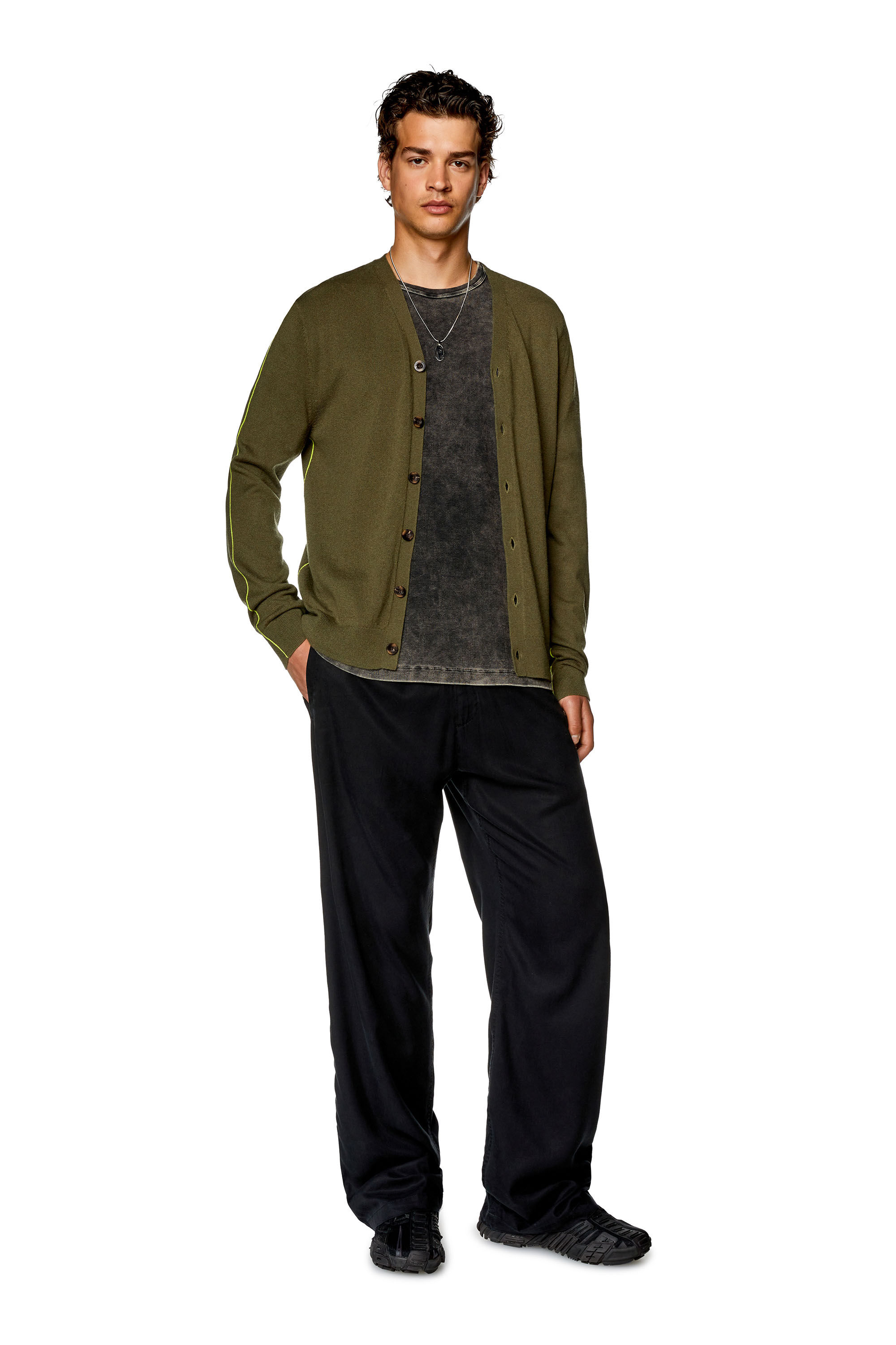 Diesel - K-ZANTE, Cárdigan con ribetes en contraste Hombre in Verde - 1