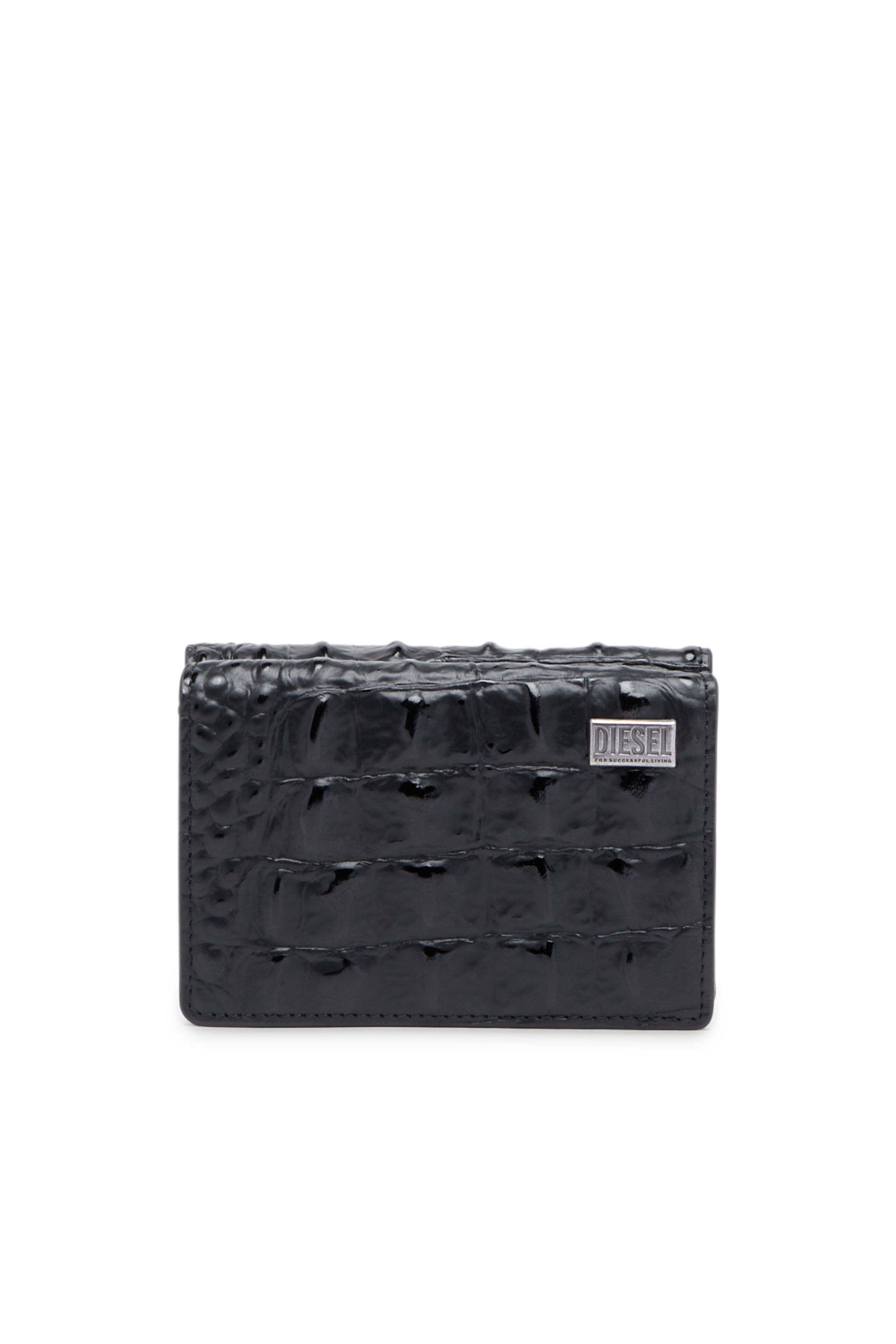 Diesel - TRI-FOLD COIN S, Cartera de piel efecto cocodrilo que se pliega en tres Hombre in Negro - 1