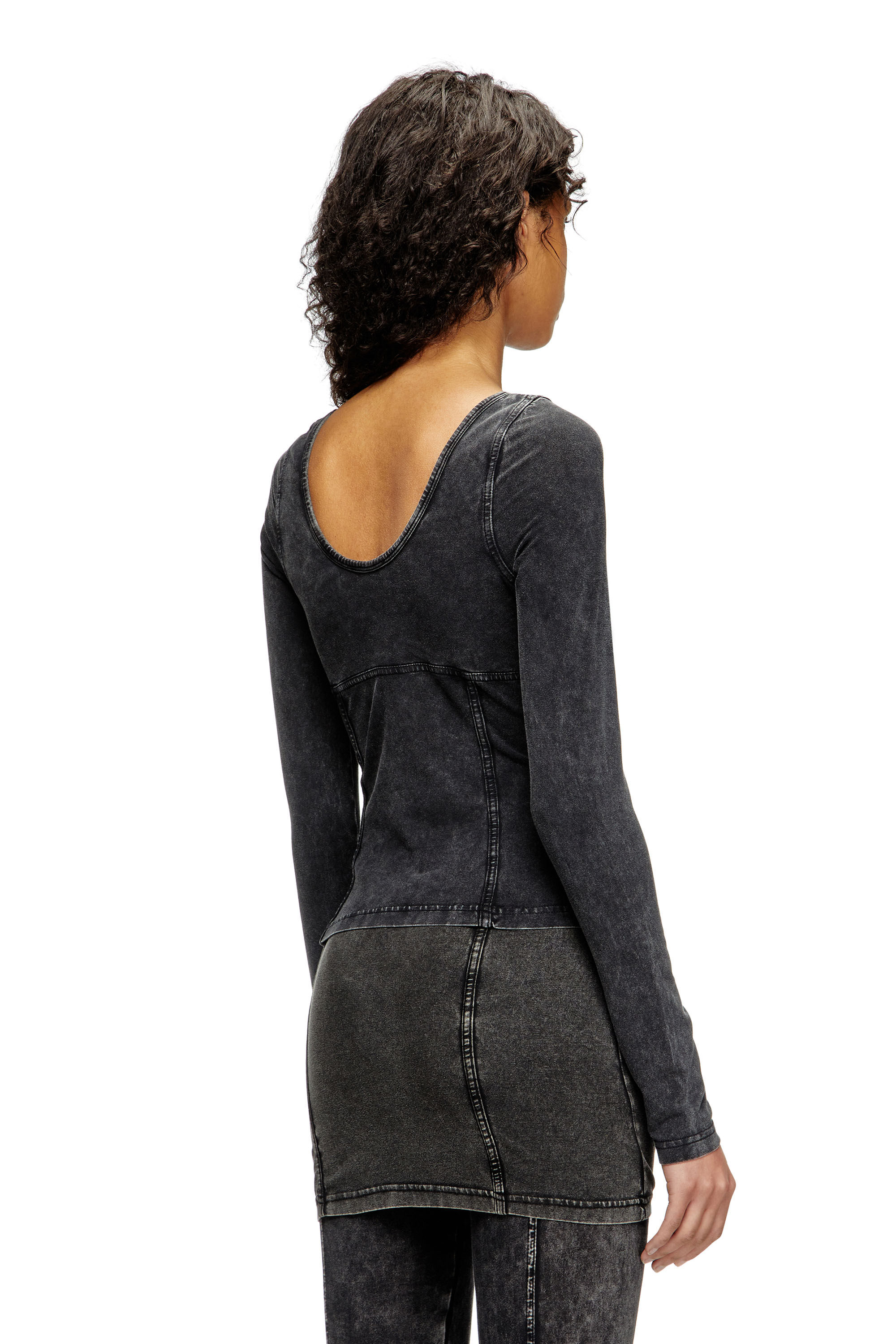 Women's Long-sleeve top with denim effect | Black | Diesel Women's Long-sleeve top with denim effect | Black | Diesel