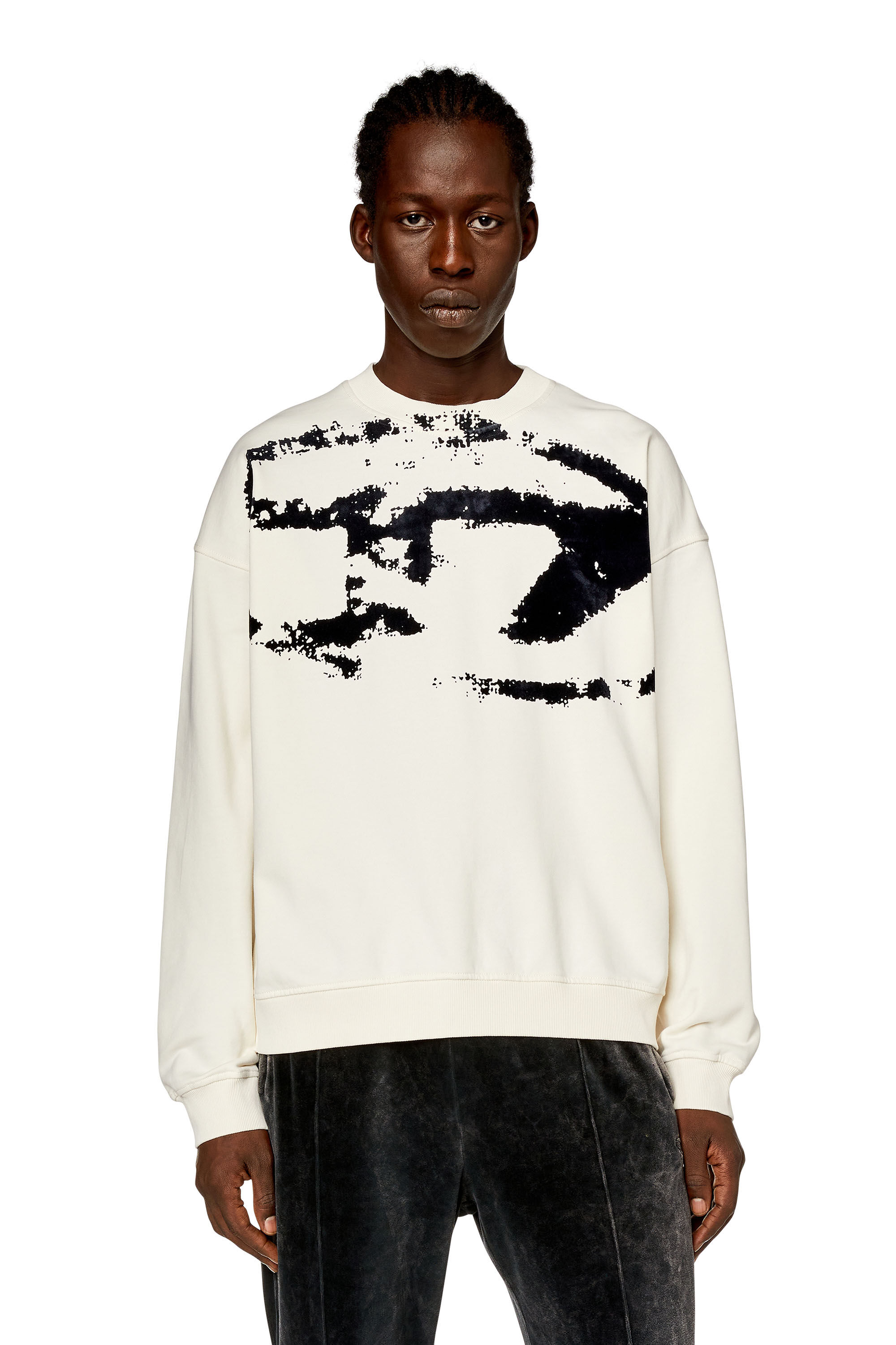 Men's Sweatshirt with distressed flocked logo | Multicolor | Diesel