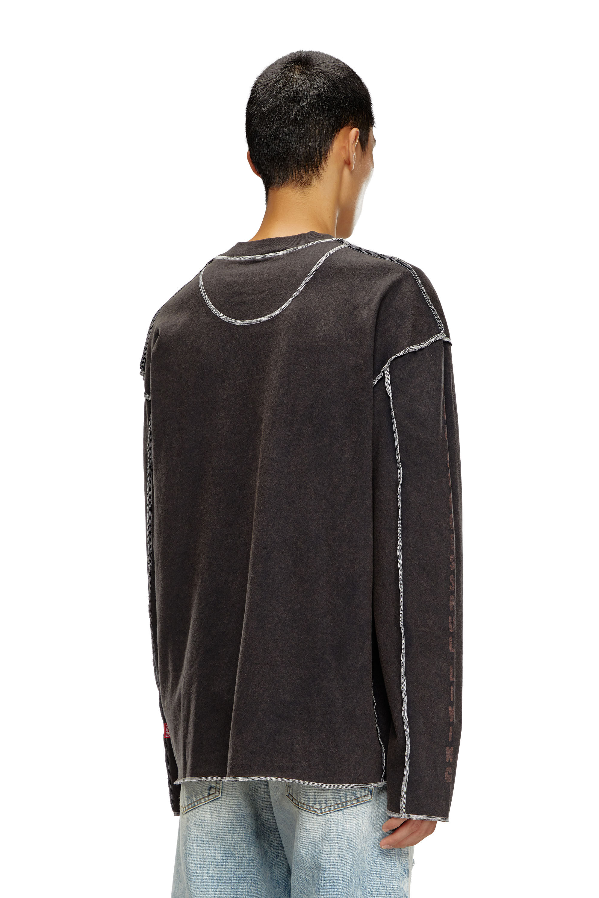 Diesel - T-CRAOR-LS, Man's Long-sleeve T-shirt with inside-out effect in Dark grey - 5