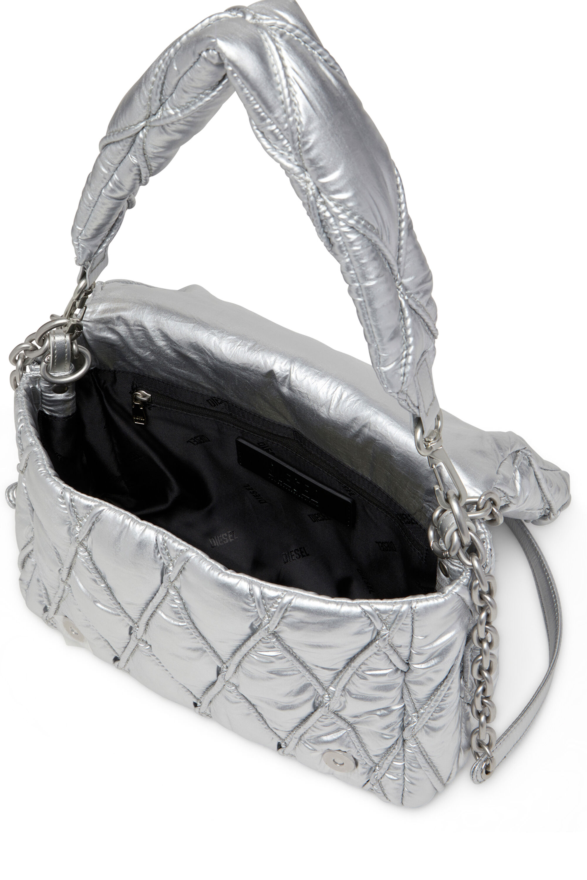 Diesel - CHARM-D SHOULDER M, Charm-D M-Bolso de hombro de nailon metálico Mujer in Plateado - 2