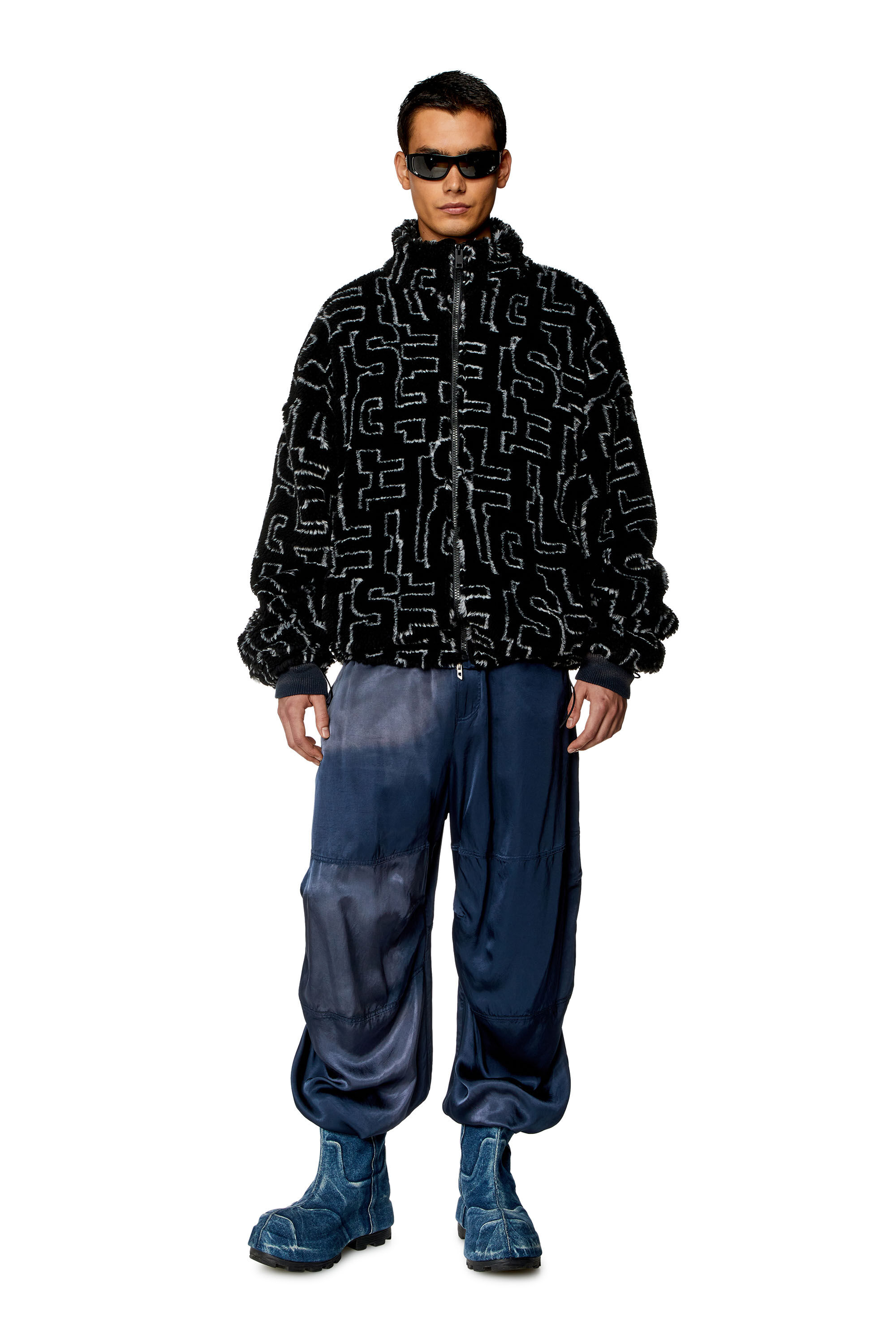 Men s Teddy fleece jacket with Diesel monogram Black Diesel