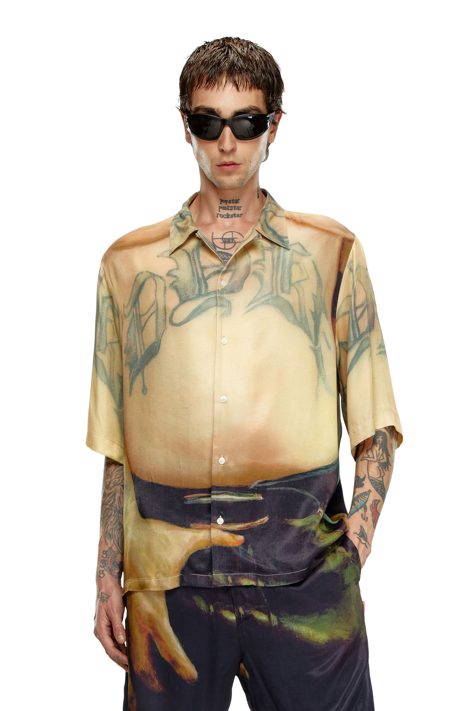 Diesel - PR-S-MEC-SS, Camisa de viscosa con estampado all-over Unisex in Beige - 3