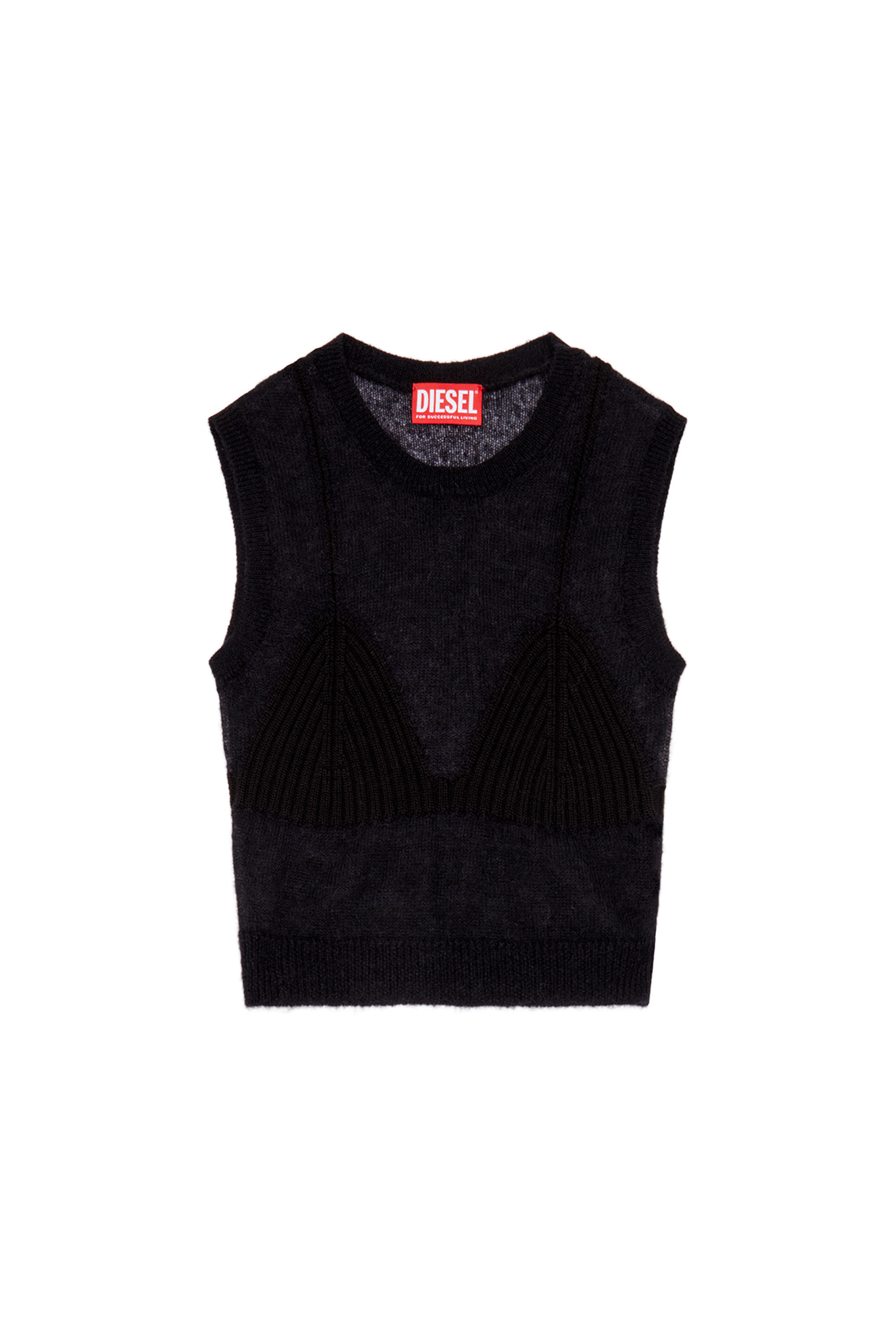 Women's Sheer knit top with a bra detail | Black | Diesel