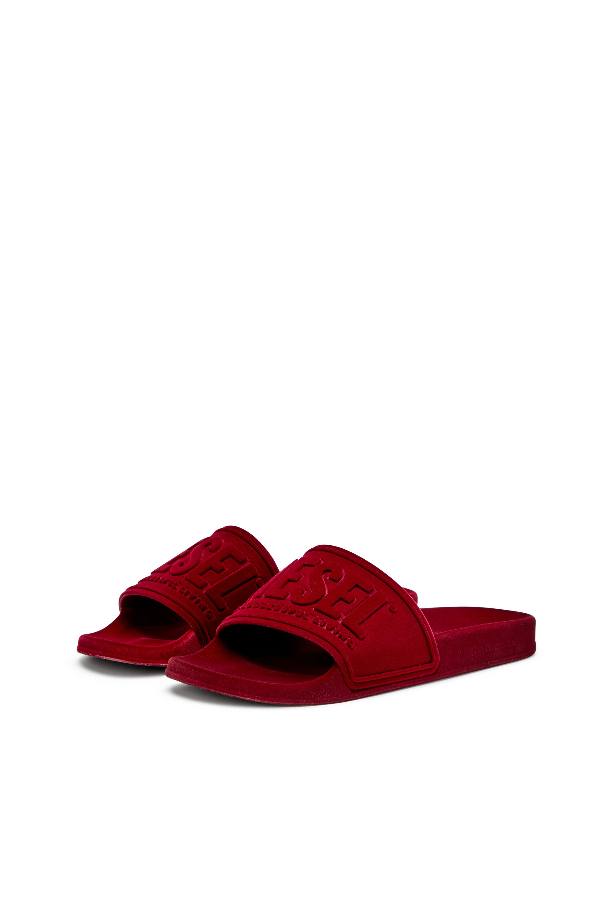 Women's Sa-Mayemi-Pool slides with velvety flocking | Red