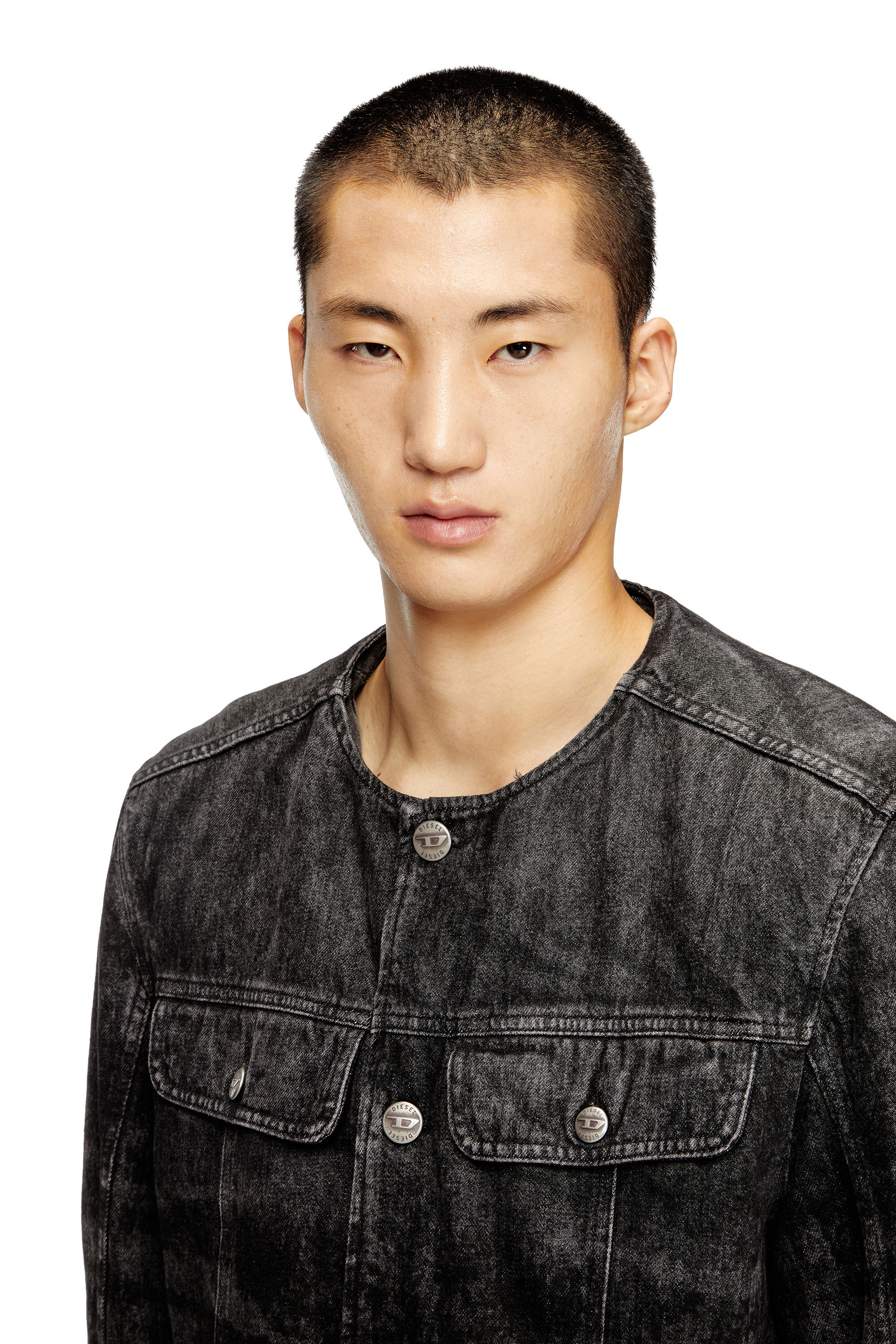Diesel - D-ABERDEEN-FSH2, Man's Jacket in lasered cotton-hemp denim in Black/Dark grey - 4