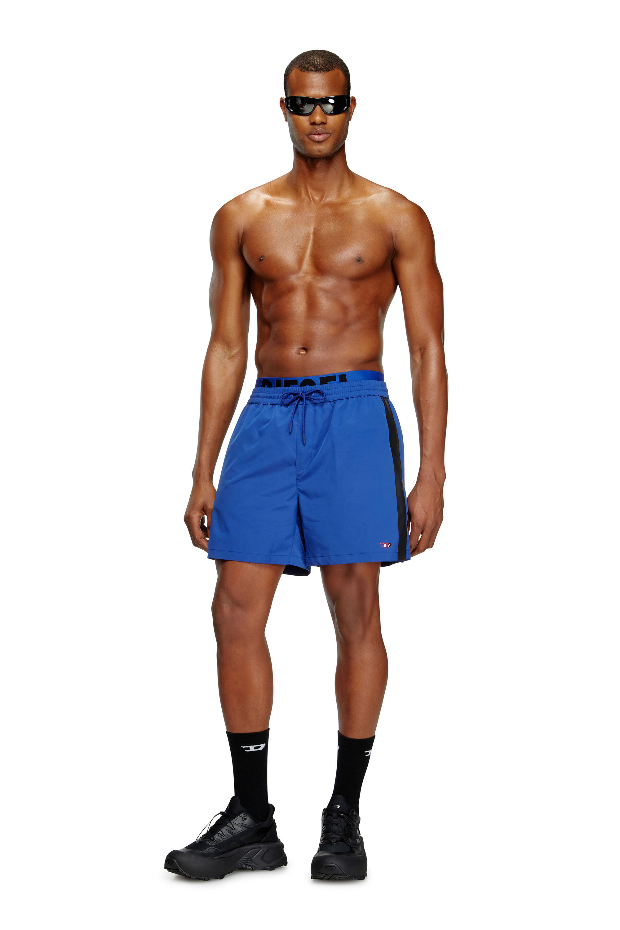 Diesel - VISPER-41-D-POP, Man's Mid-length swim shorts with hybrid waist in Blue/Black - 2