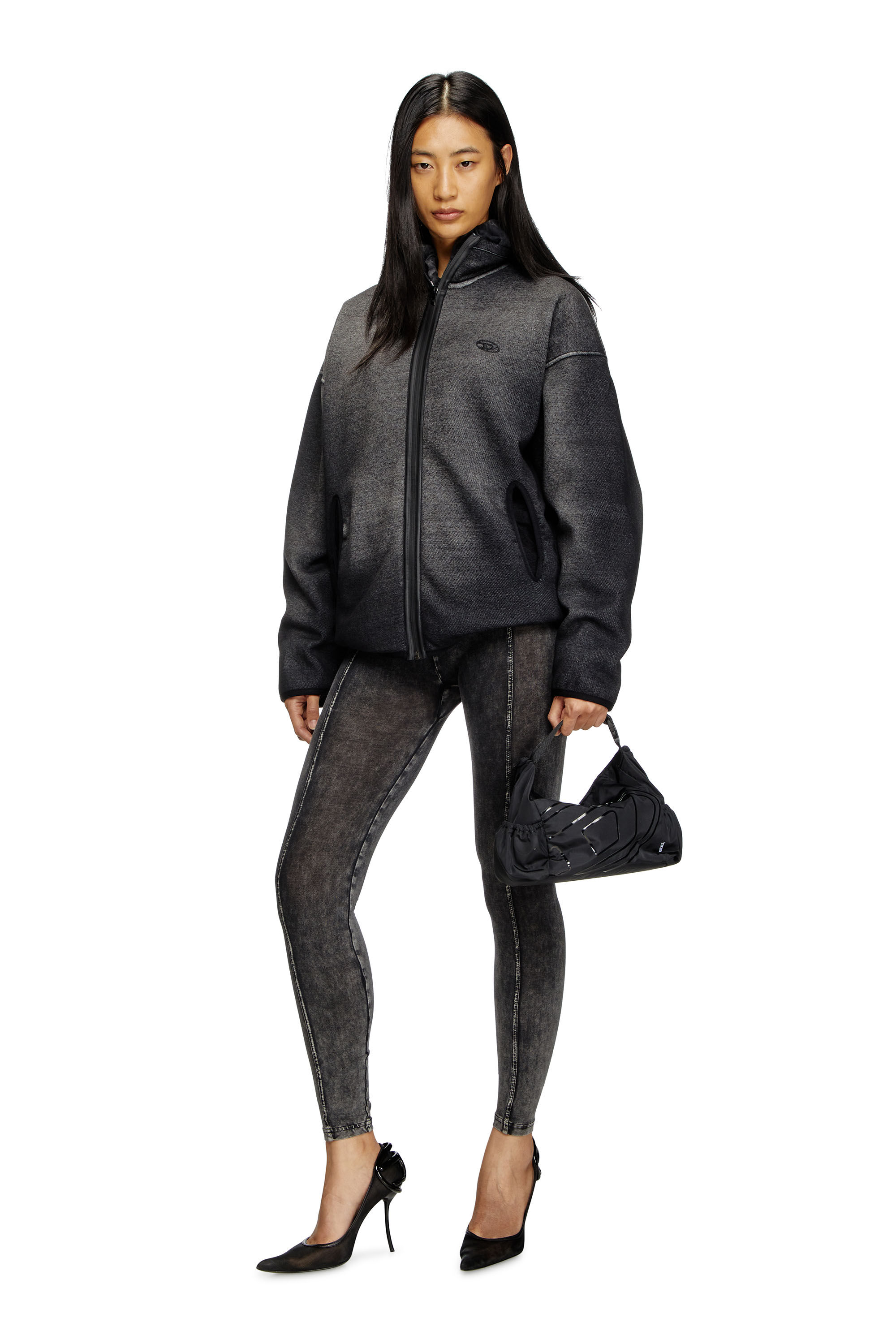 ★関税込み★【DIESEL】S-Baty ジップアップ スウェットシャツ Women's Zip-up sweatshirt in denim-effect jacquard | Black