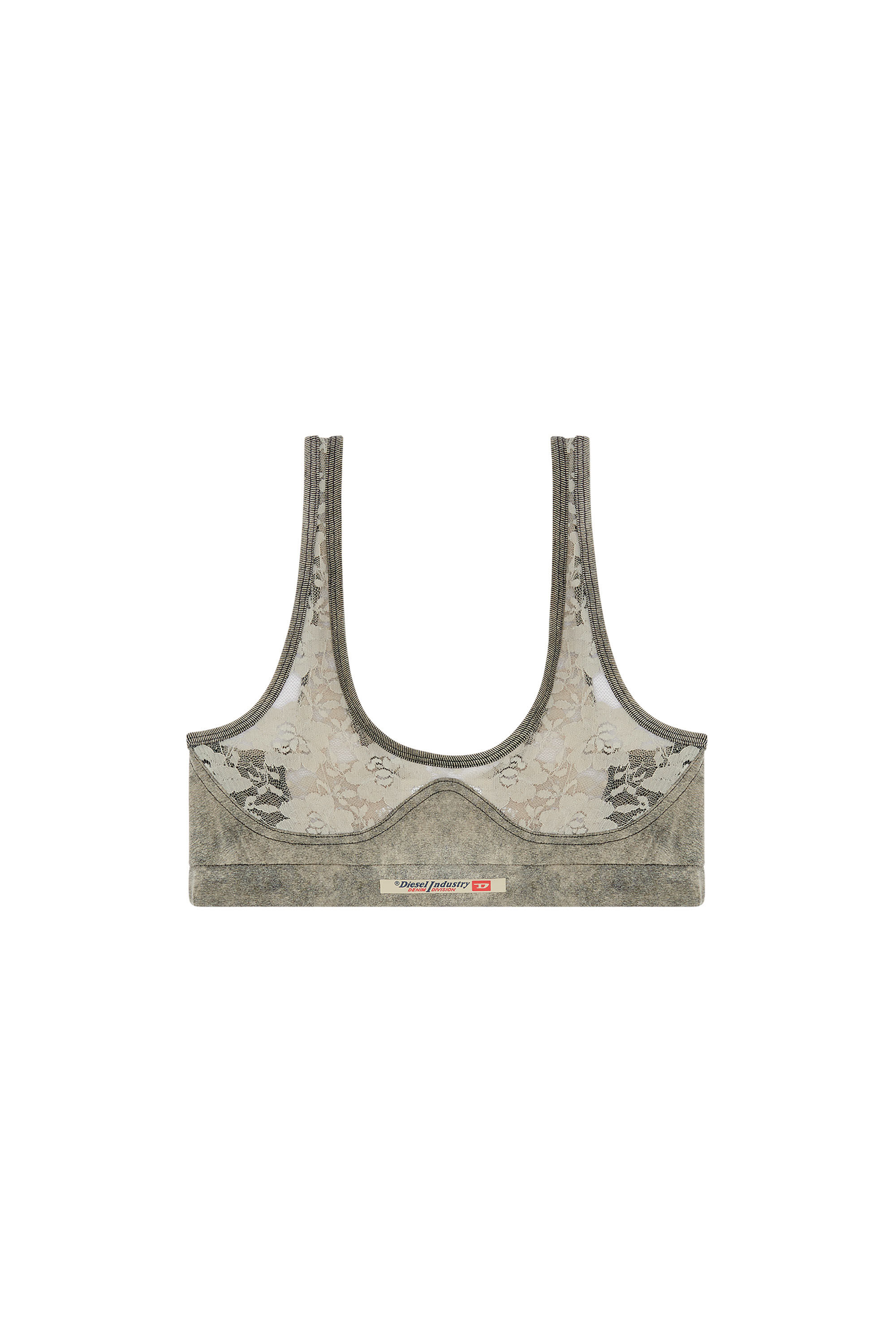 Women s Marbled sports bra with lace cups Grey Diesel