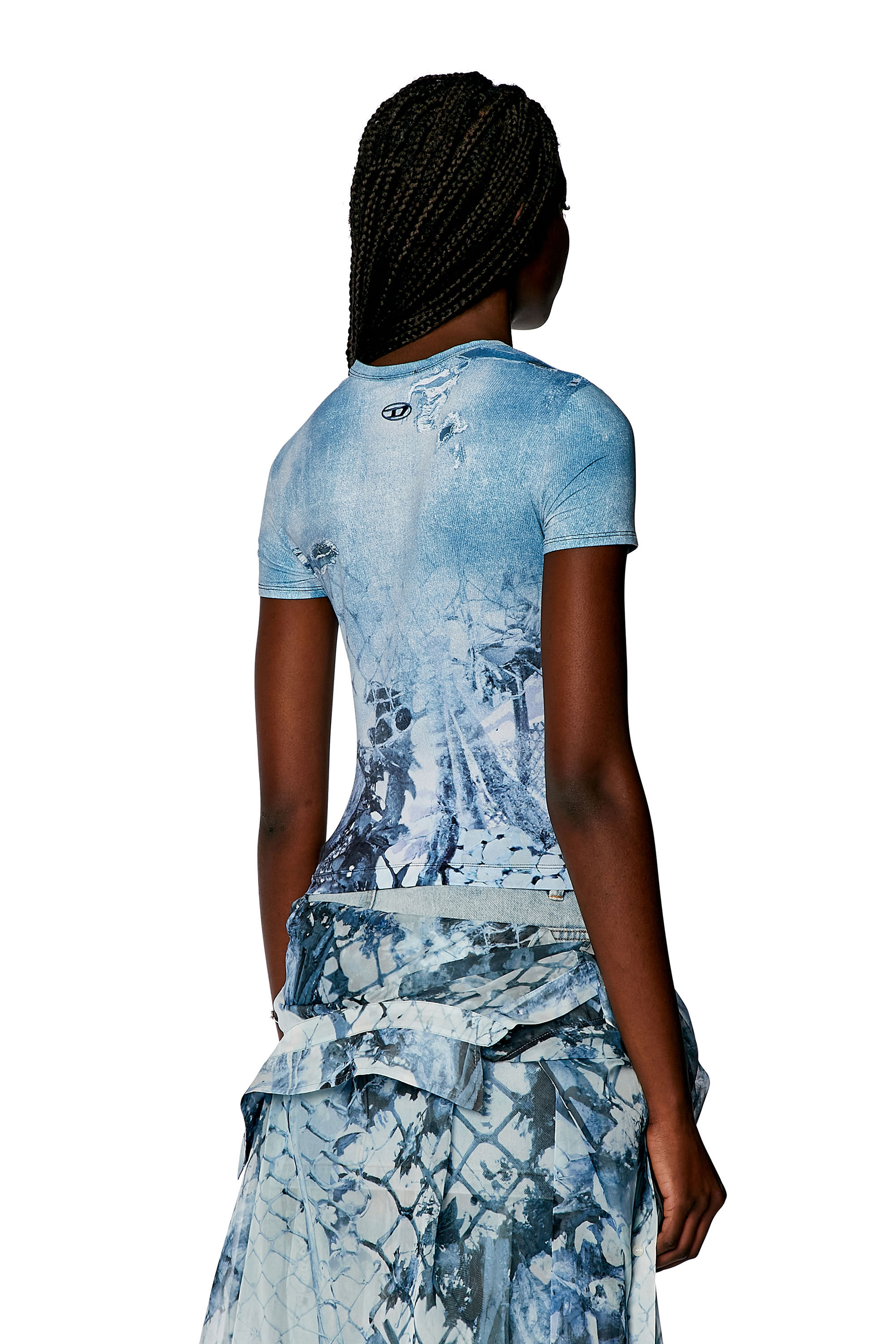 Women's Cropped T-shirt with abstract print | Blue | Diesel