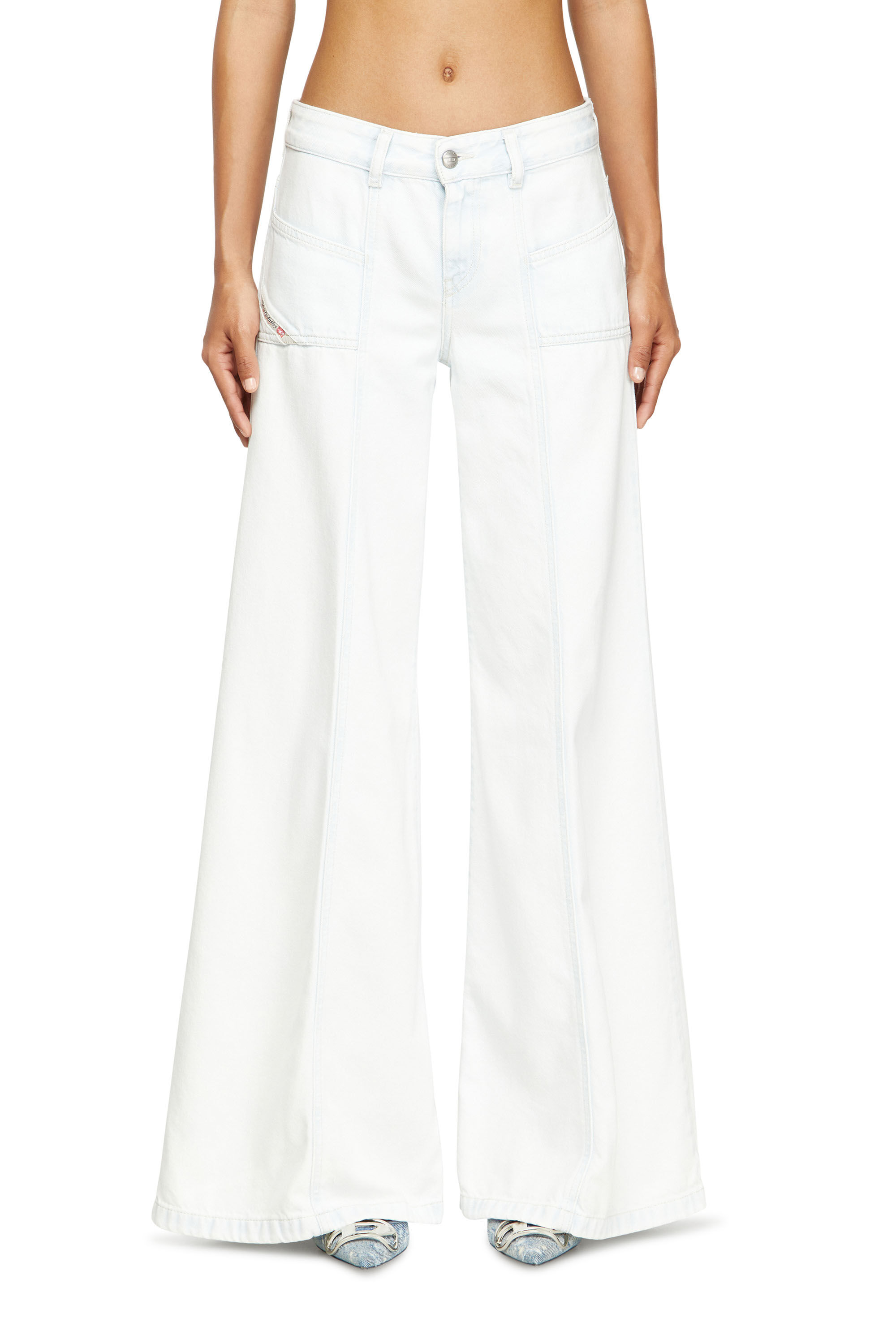 デニム・ジーパン Reflective Curved Pants Off White u24256-frayed-edge-wide-leg-