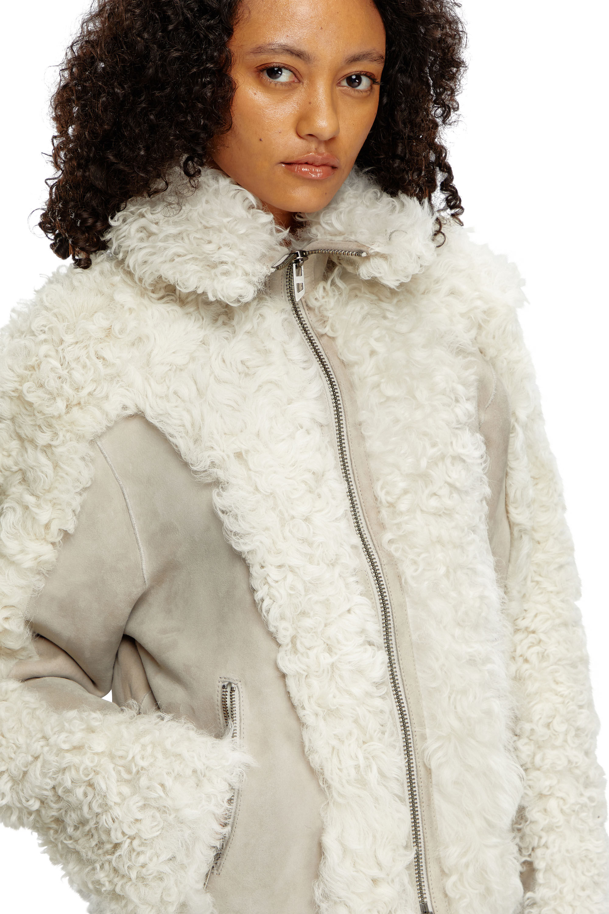White shearling jacket top