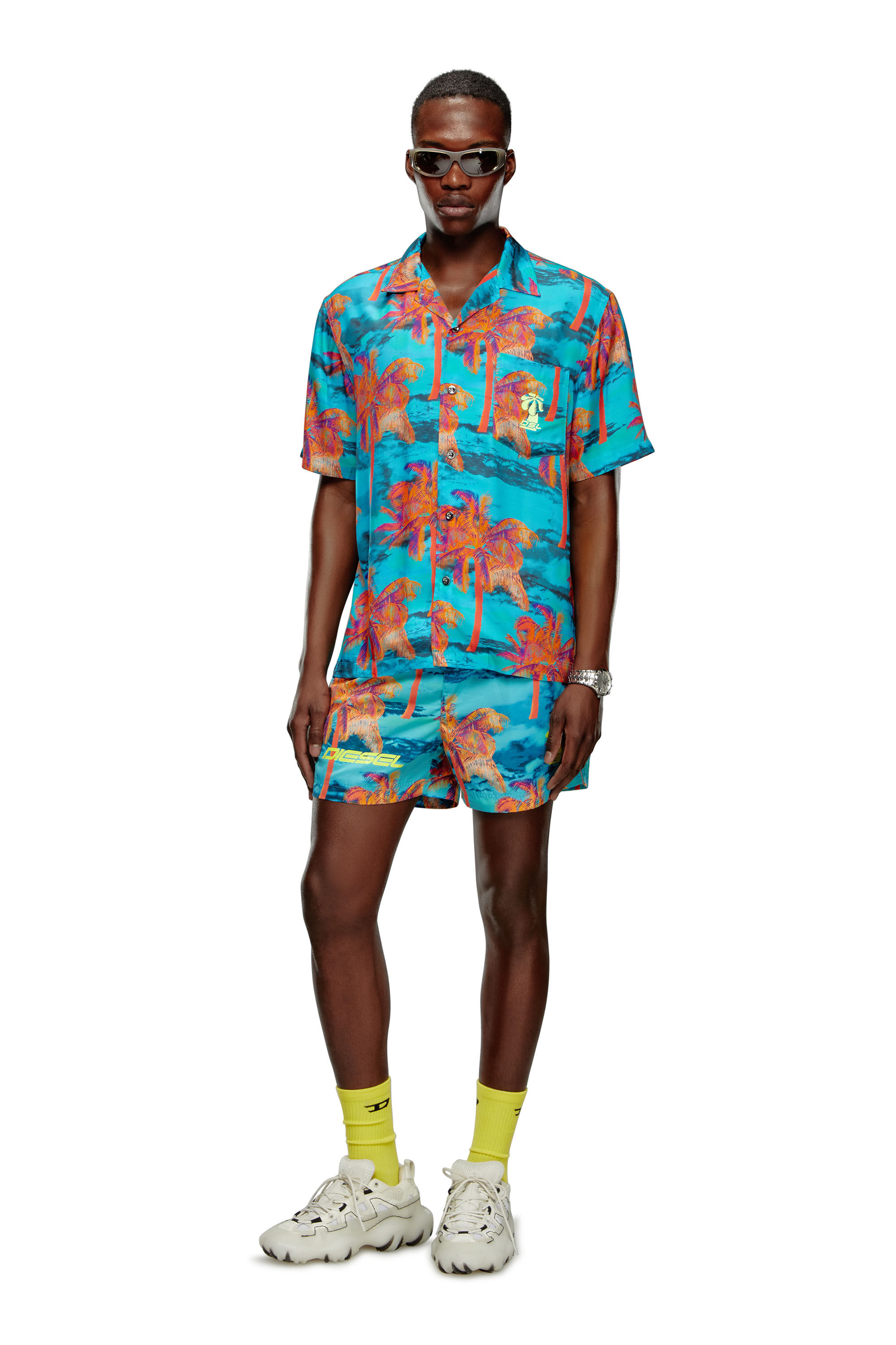 人気スポー新作 Men's Beach Diesel | Blue | print trees palm with shirt トップス