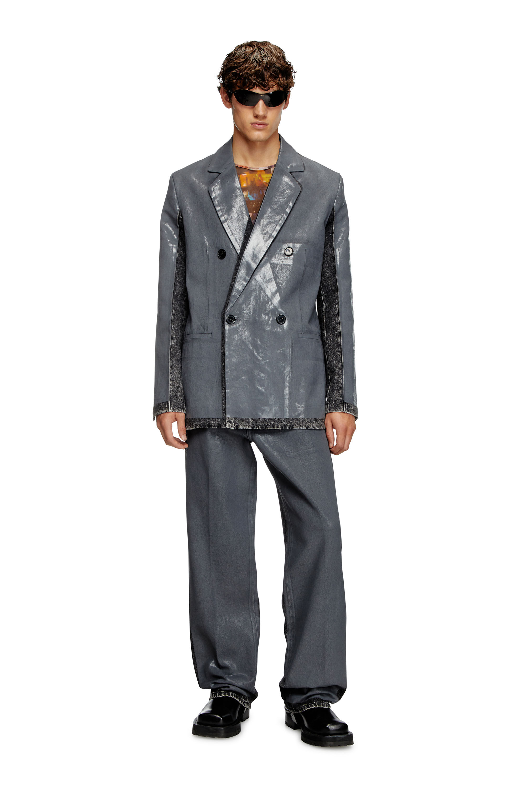 Diesel - D-KOT-FSF, Blazer de denim con recubrimiento parcial Hombre in Multicolor - 1