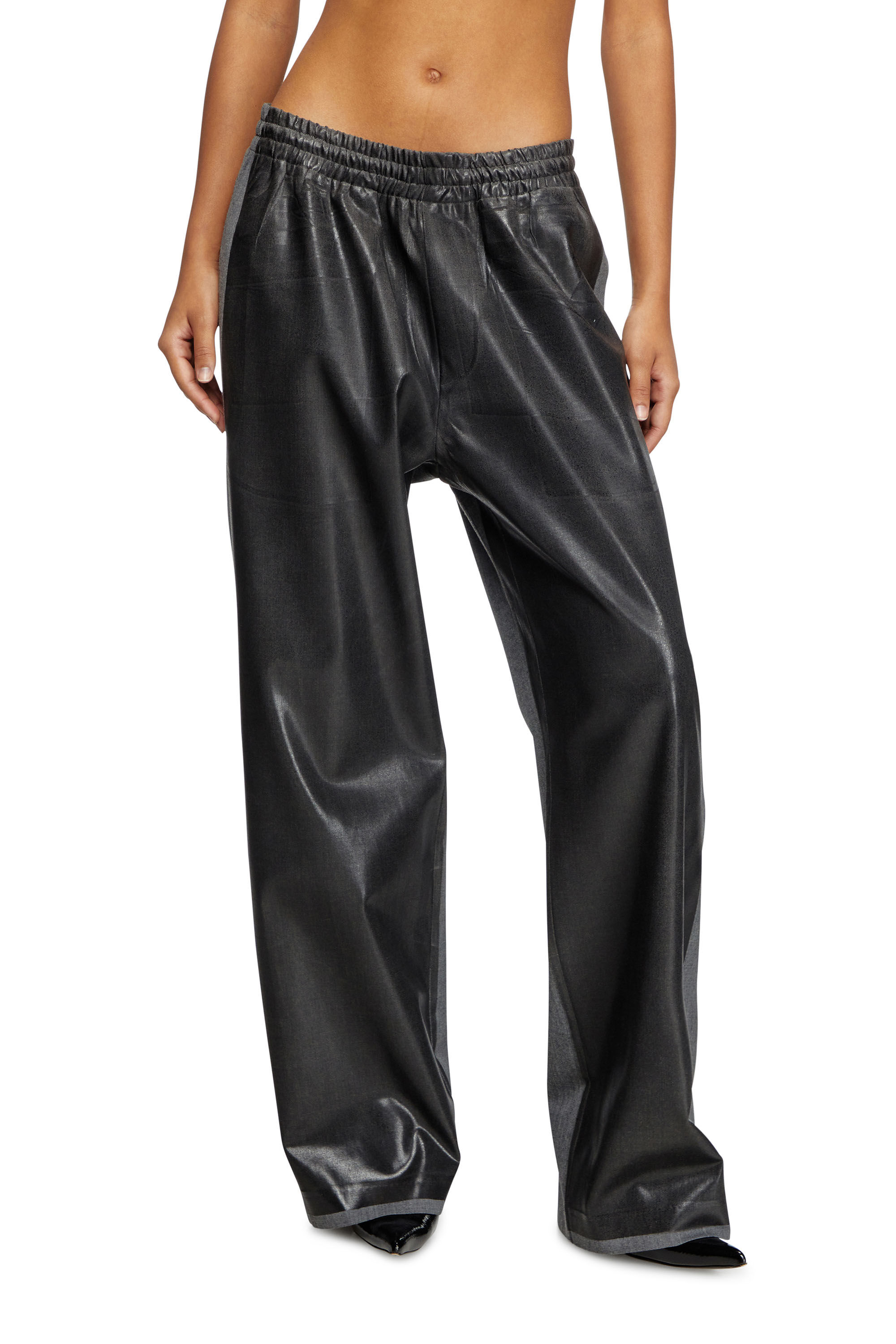 Women's Tailored track pants with coated front | Black | Diesel