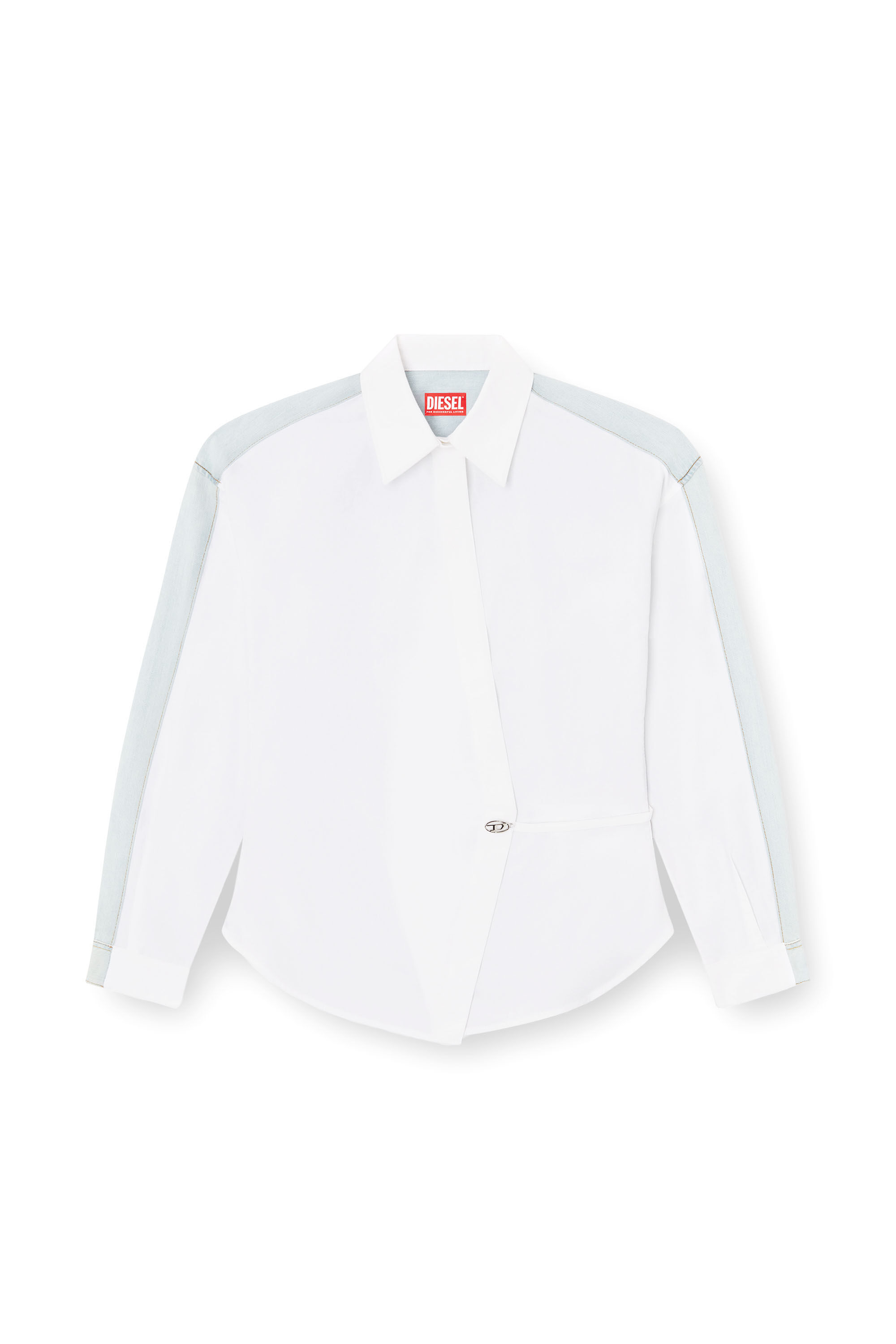 Diesel - C-DELPHI-DEN, Camisa cruzada de popelín y vaquero Mujer in Multicolor - 2