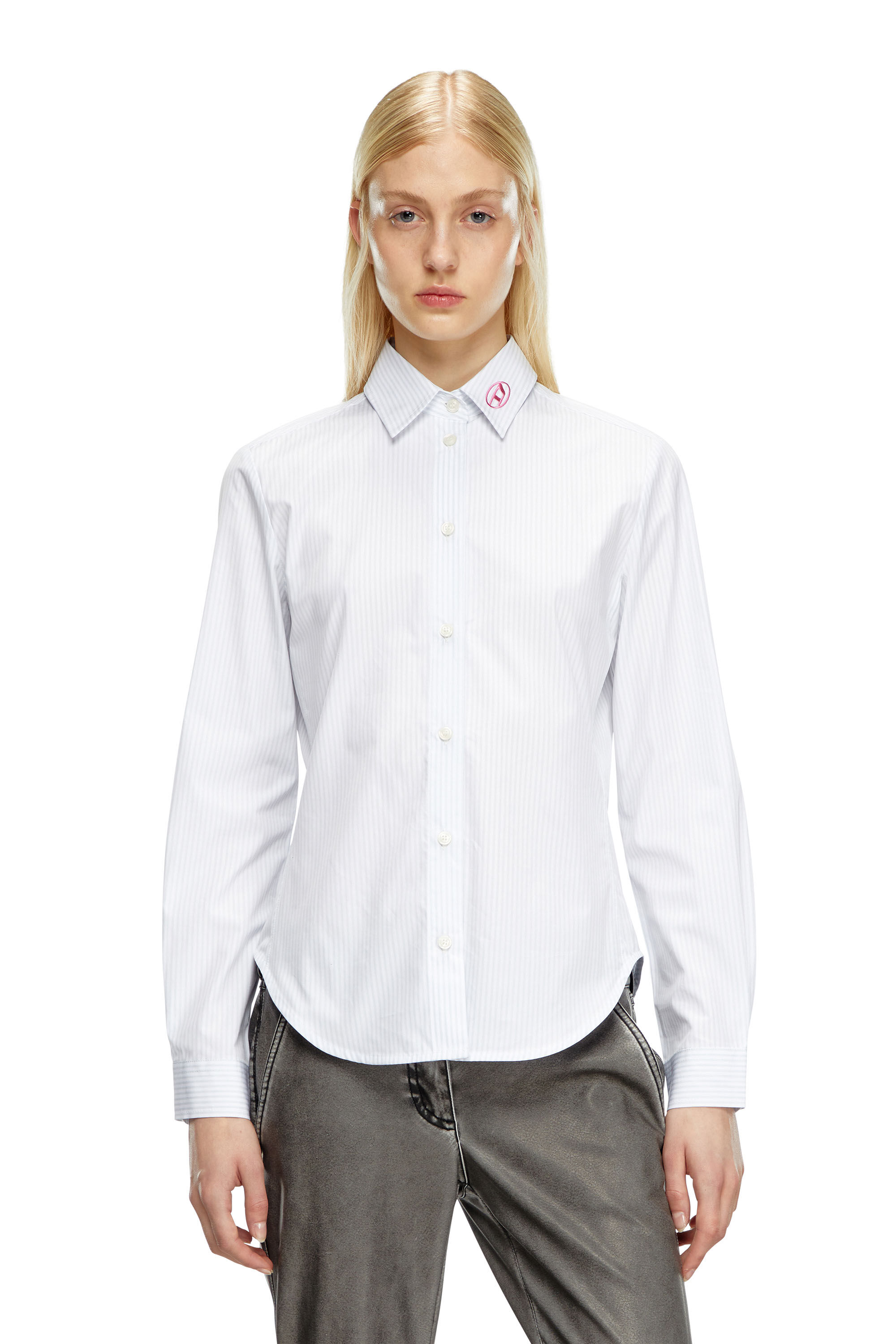 Diesel - C-GISEL-P2, Woman's Striped shirt with Oval D embroidery in Light Blue - 3