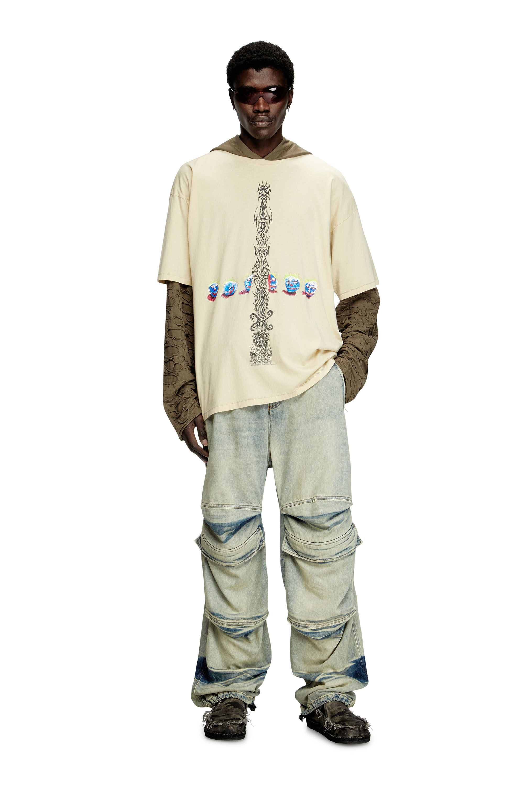Diesel - T-BOXT-R4, Camiseta lavada al ácido con gráficos estampados Hombre in Blanco - 1
