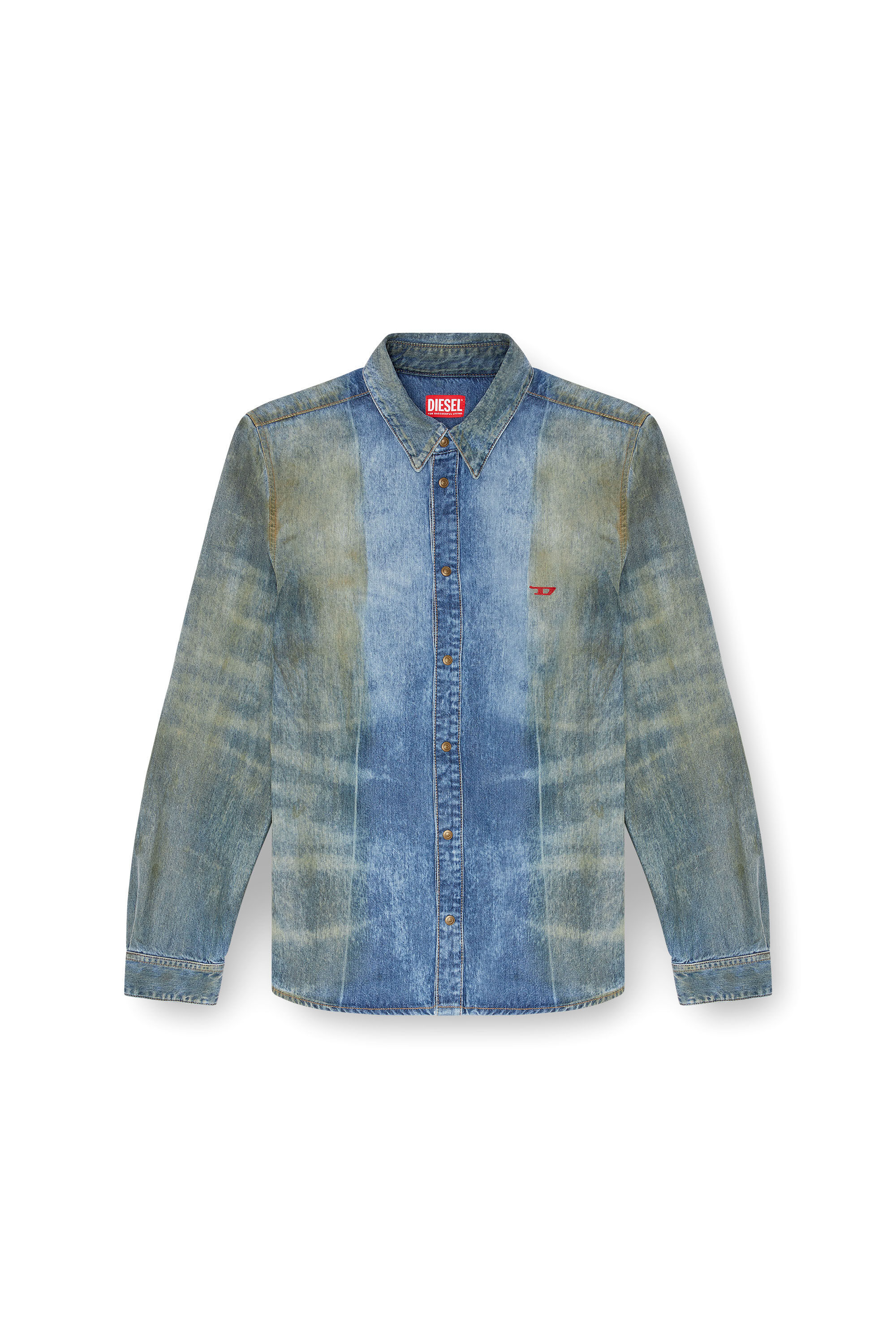 Diesel - D-FITTY-FSF, Camisa de denim con pliegues solarizados Hombre in Azul marino - 2